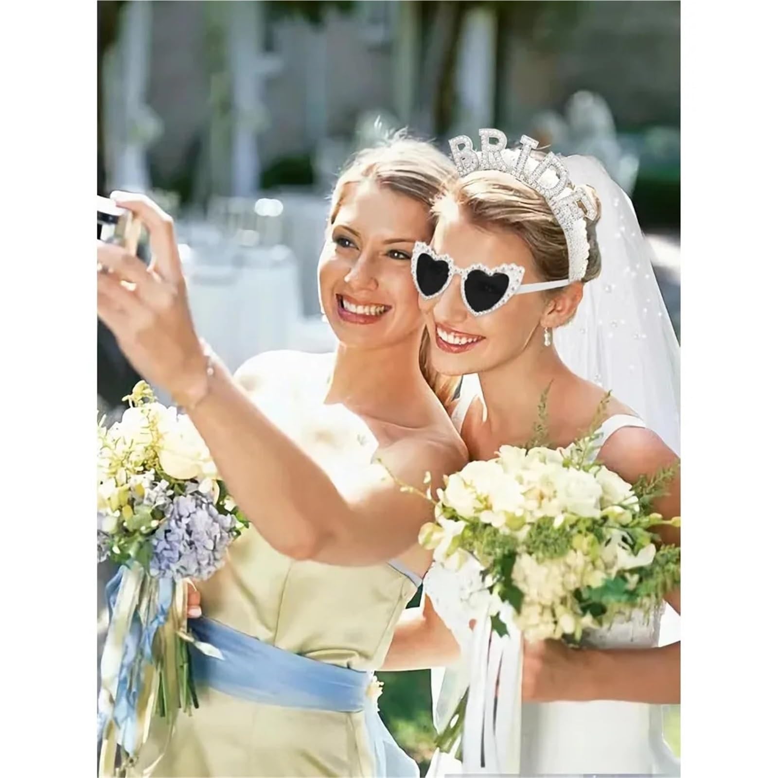 Evjf Veil Bandeau de mariée avec voile | Lunettes de soleil coeur for enterrement de vie de jeune fille, accessoires de décoration for mariée