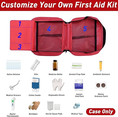Miniatura 2 de Bolsa de primeros auxilios vacía, bolsa de almacenamiento médico roja, mini bolsa de kit de trauma para el hogar, al aire libre, viajes, campamento
