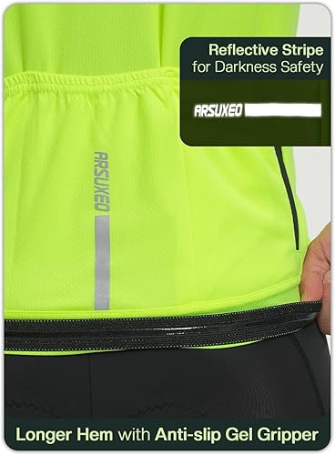 Miniatura 6 de ARSUXEO Camiseta de ciclismo para hombre, manga corta, ajustada, para bicicleta, bicicleta, para carretera, grava y bicicleta de montaña