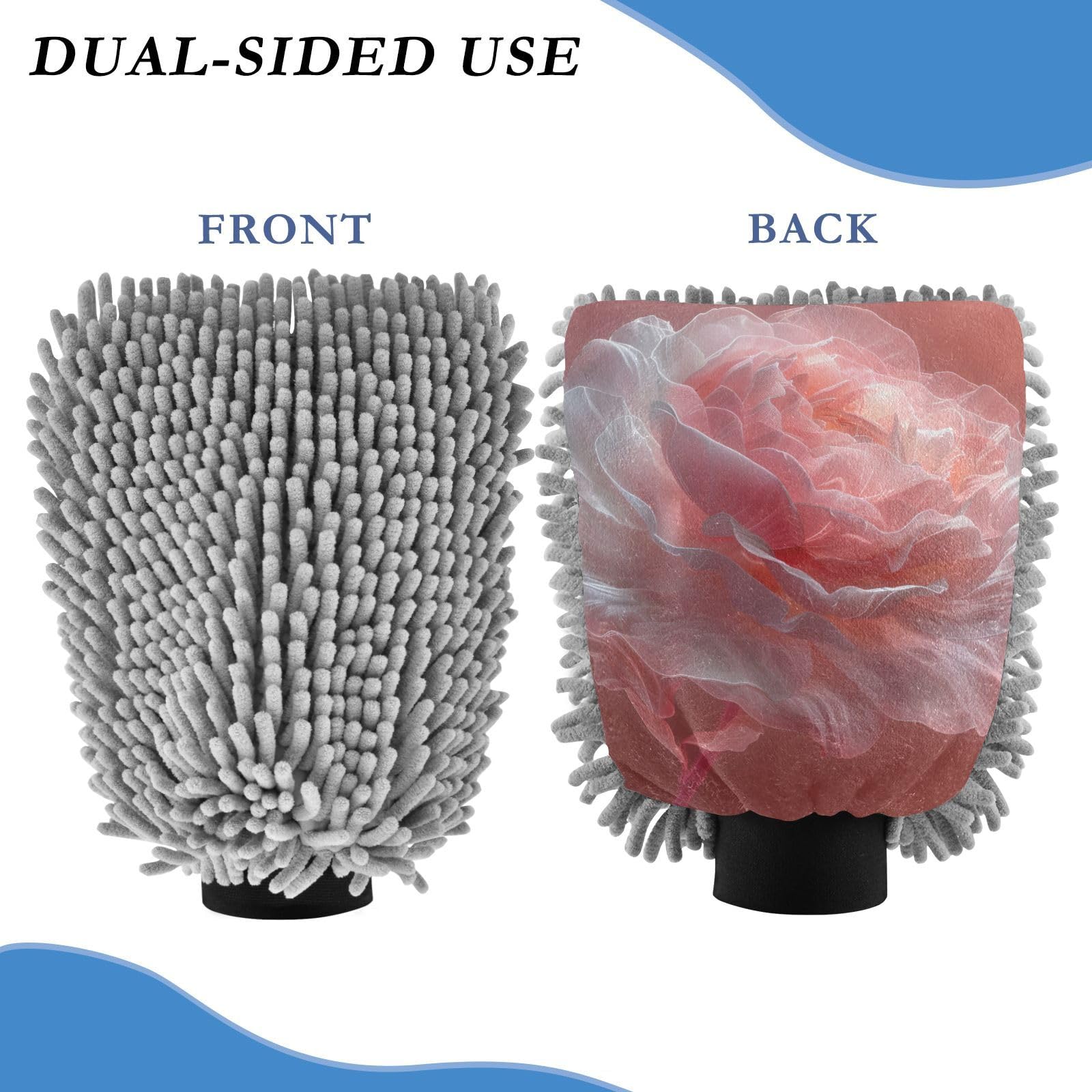 IOACIY Absorbent Microfiber Car Wash Drying Mitts, 2 Pack, Scratch-Free & Lint-Free, Rich Foam, Highly Absorbent, Double Sided, Wash Mitt Perfect for Car Washing, L, Flower (1)