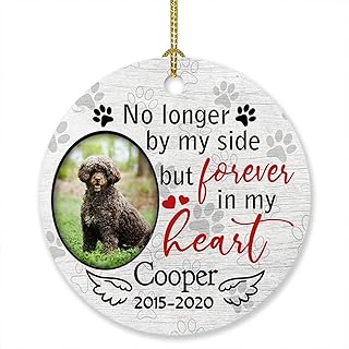 Memorial Ornament for Loss of Pet Cat Dog Ornament Christmas, Personalized Dog Cat Memorial Ornament Xmas, No Longer by My Side But Forever in My Heart Paw Ornament, Custom Name Dog Cat Pet Ornaments