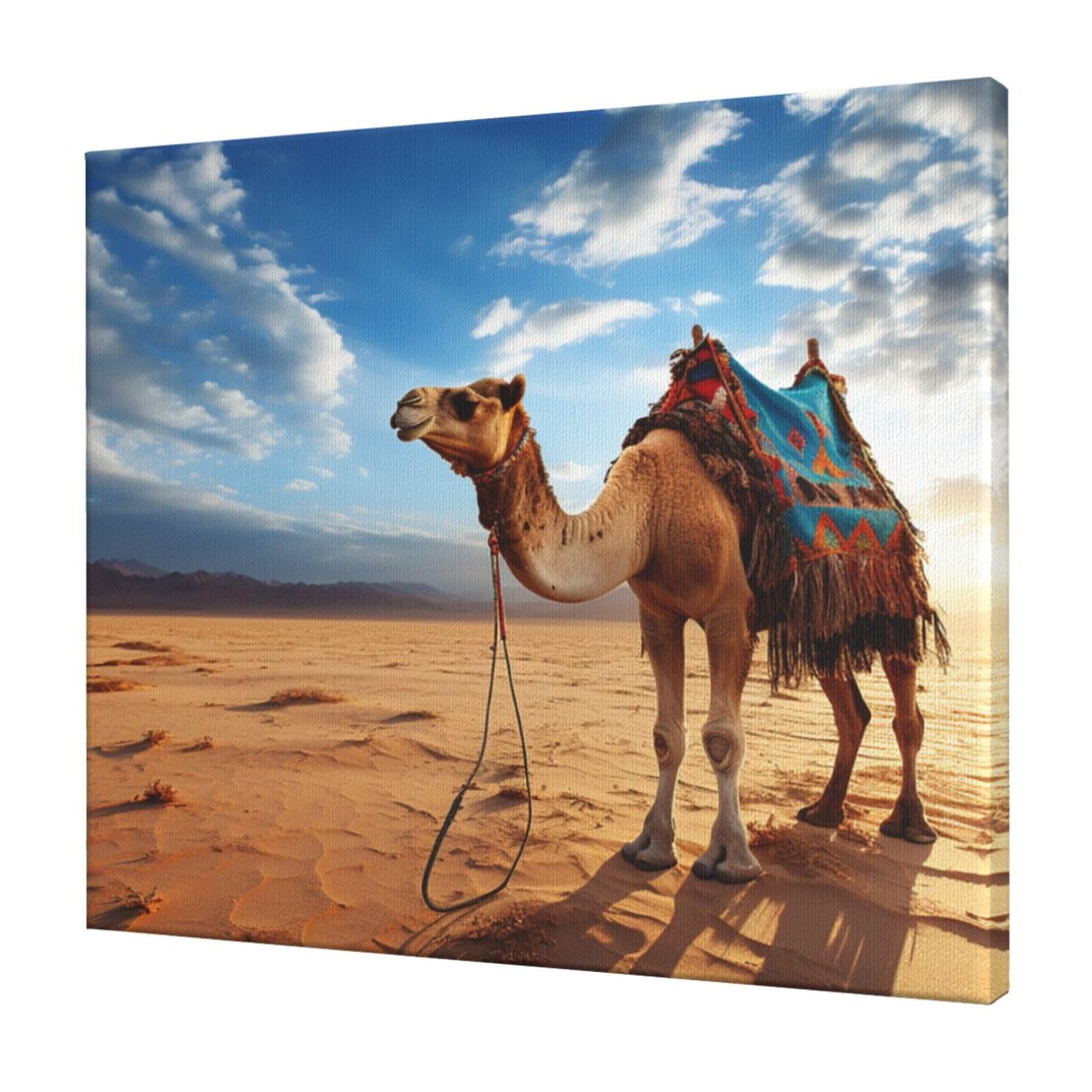 FodPand Camel Blue Sky Canvas Wall Art for Living Room Wall Decor 20"x24" Modern Artwork Painting Pictures Hanging Canvas Prints Aesthetic Wall Art for Bedroom Bathroom Office Wallart Decor