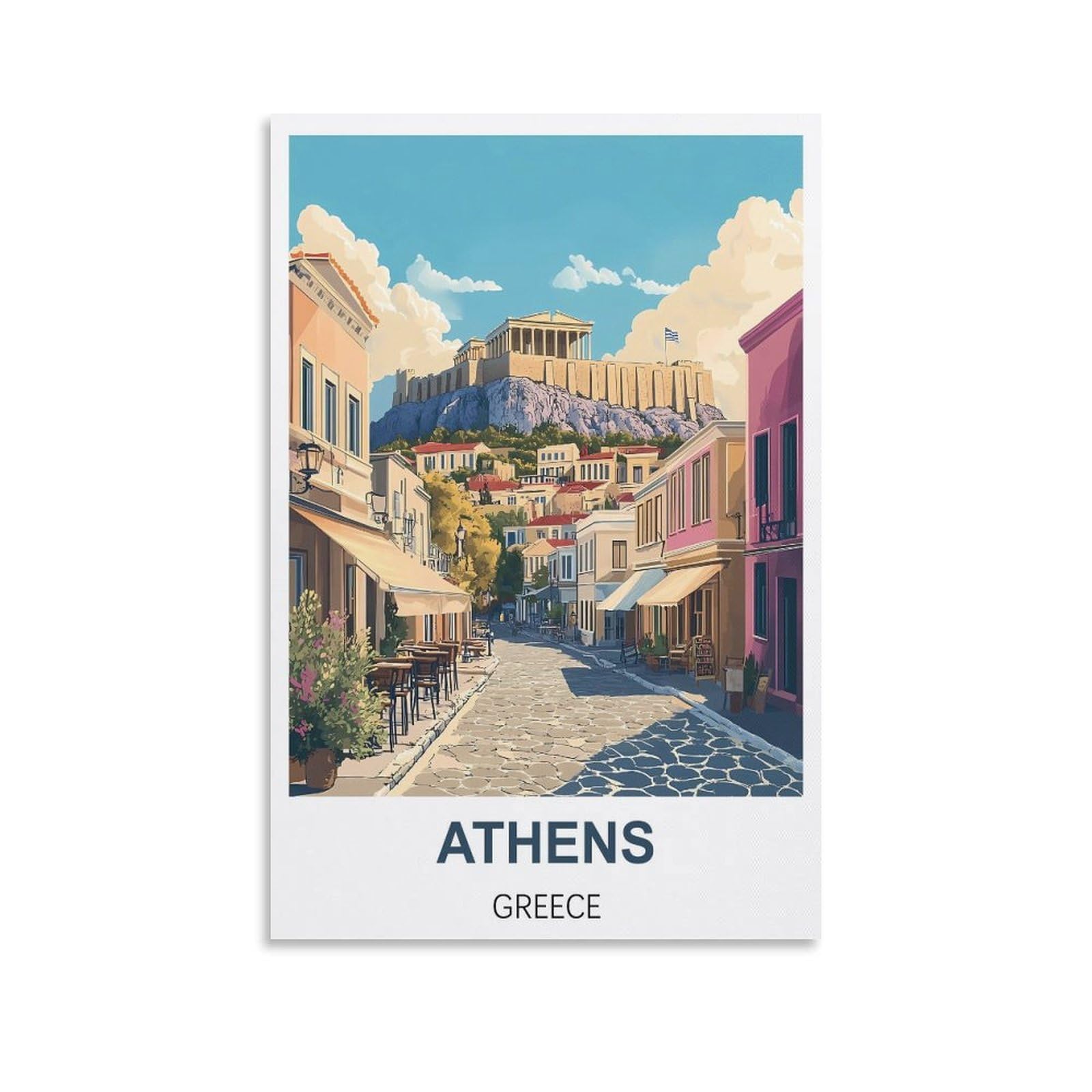 FJIWECWSQ Athens Greece Vintage Travel Poster 16x24inch(40x60cm) Canvas Wall Art Painting Prints