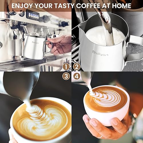 Miniatura 6 de Dailyart - Jarra espumadora de leche de 6.8 oz6.8 fl oz, acero inoxidable 304, con escala interna, accesorios de espresso, jarras espumadoras para