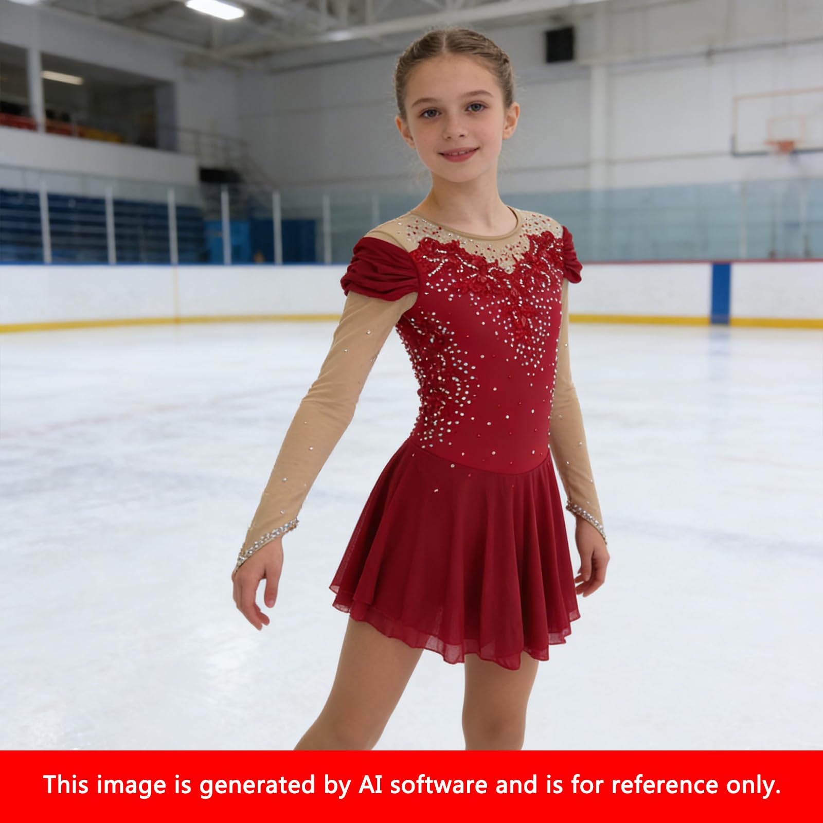 LIUHUO - Vestido de patinaje artístico sobre hielo para niñas y mujeres, manga larga, competición, elástico, cómodo y transpirable de poliéster