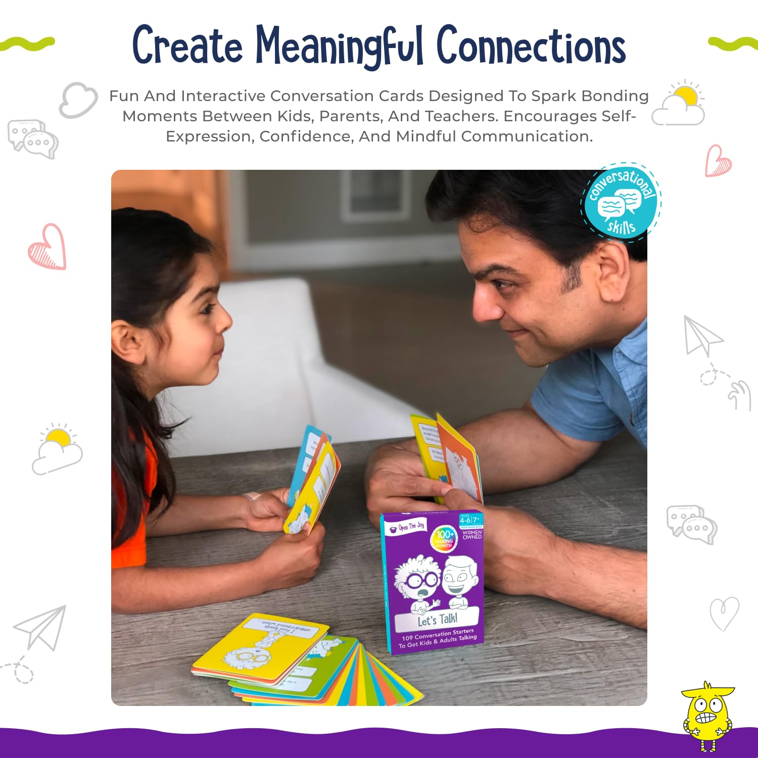 Open The Joy Let's Talk Conversation Starter Cards for Kids | 100+