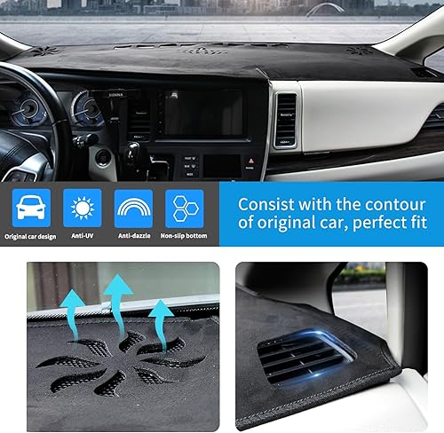 Miniatura 8 de Cubierta de salpicadero compatible con Toyota Sienna 2004 2005 2006 2007 2008 2009 2010 cubierta protectora de tablero (negro)
