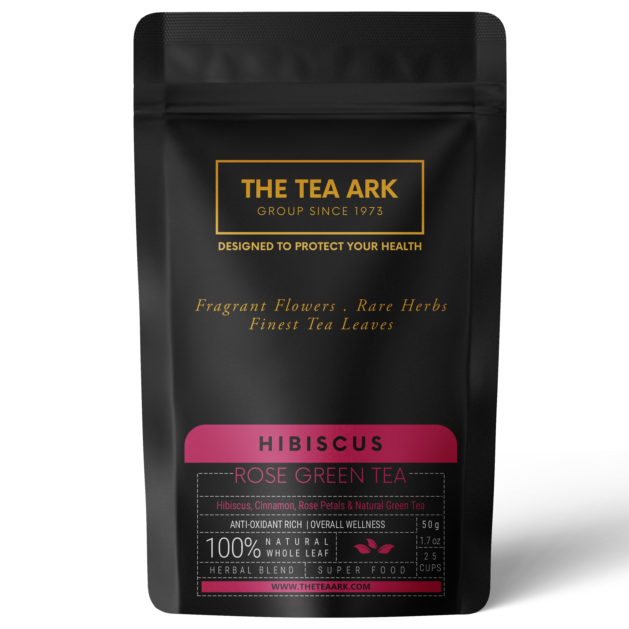 - The Tea Ark Hibiscus Tea Leaves (50g) Pouch | Herbal with Cinnamon, Rose Petals, Natural Green | Whole Leaf Blend (25 Servings) (Hibiscus Tea)