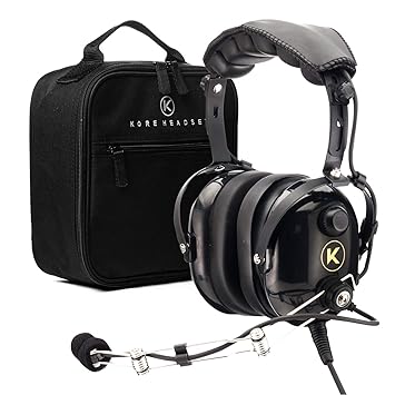 KORE AVIATION P1 General Aviation Headset for Pilots | Mono, Passive Noise Reduction, Noise Canceling Microphone, Acoustic Ear Cup, AUX Port, GA Dual Plug with Headset Bag (2 Items)