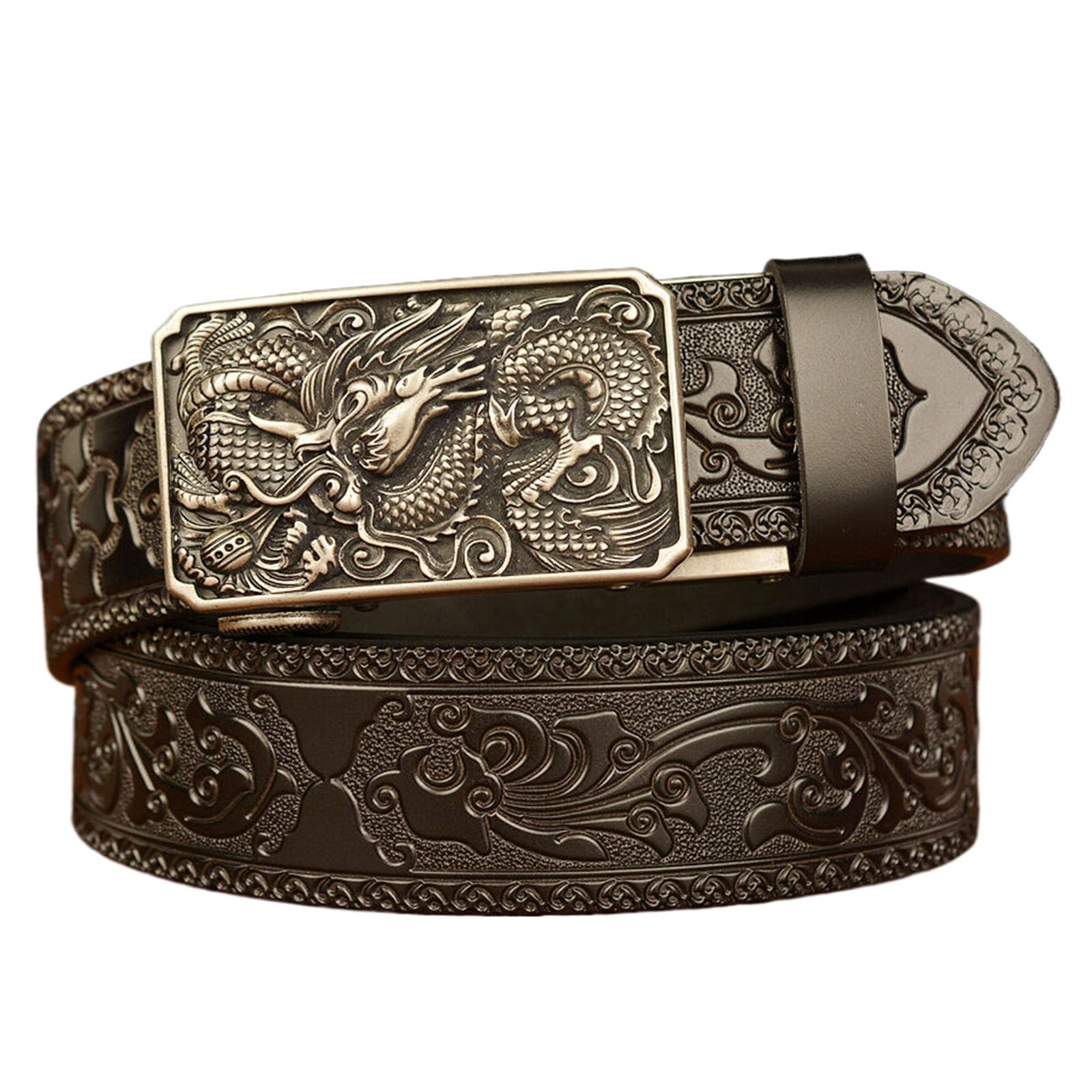 Wrjahcg Unisex Black B Men's Belts, Western Cowboy Ratchet Belt For Men With Dragon Pattern Alloy Square Buckle Embossed Belt,,115Cm/45.3''