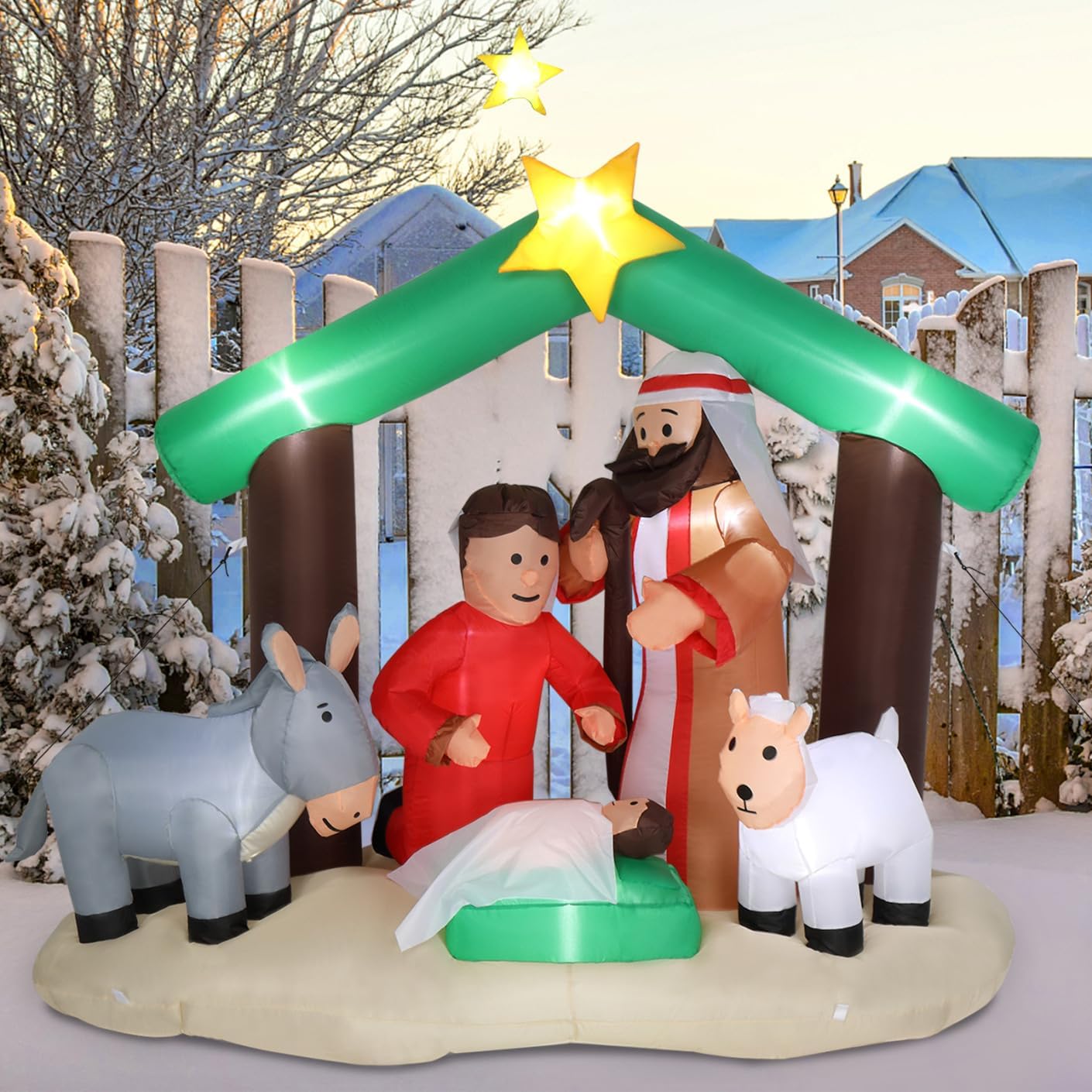 6 ft Christmas Inflatable Nativity Garden Jesus Decoration, Christmas Inflatables with 8 Lamps, Christmas Inflatable Outdoor Decoration for Holiday Party Front Yard Lawn Garden Decor