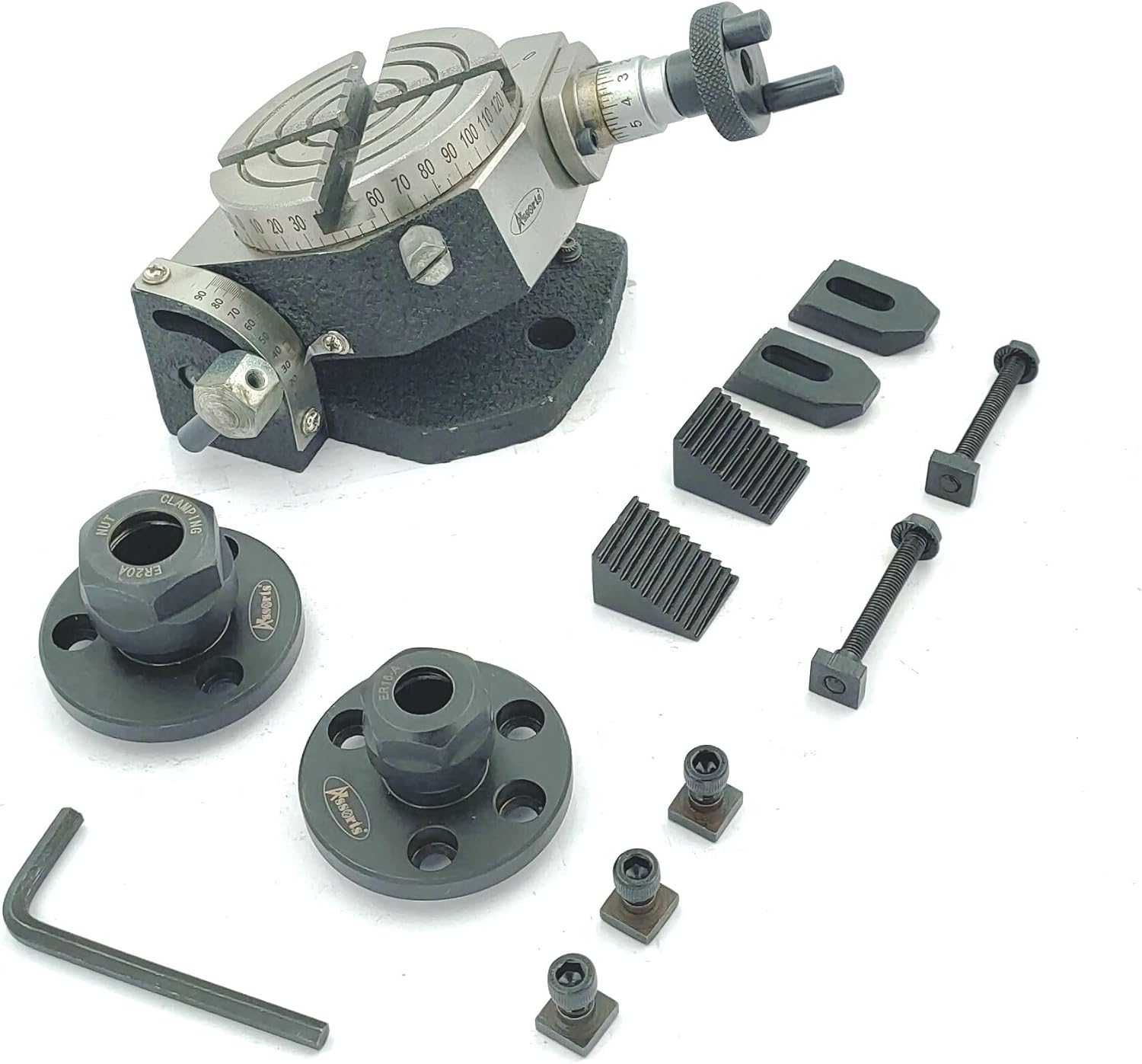 Rotary Table (3"/80 mm Tilting, ER16 & 20 Collet Adaptor with M6 Clamp Kit)