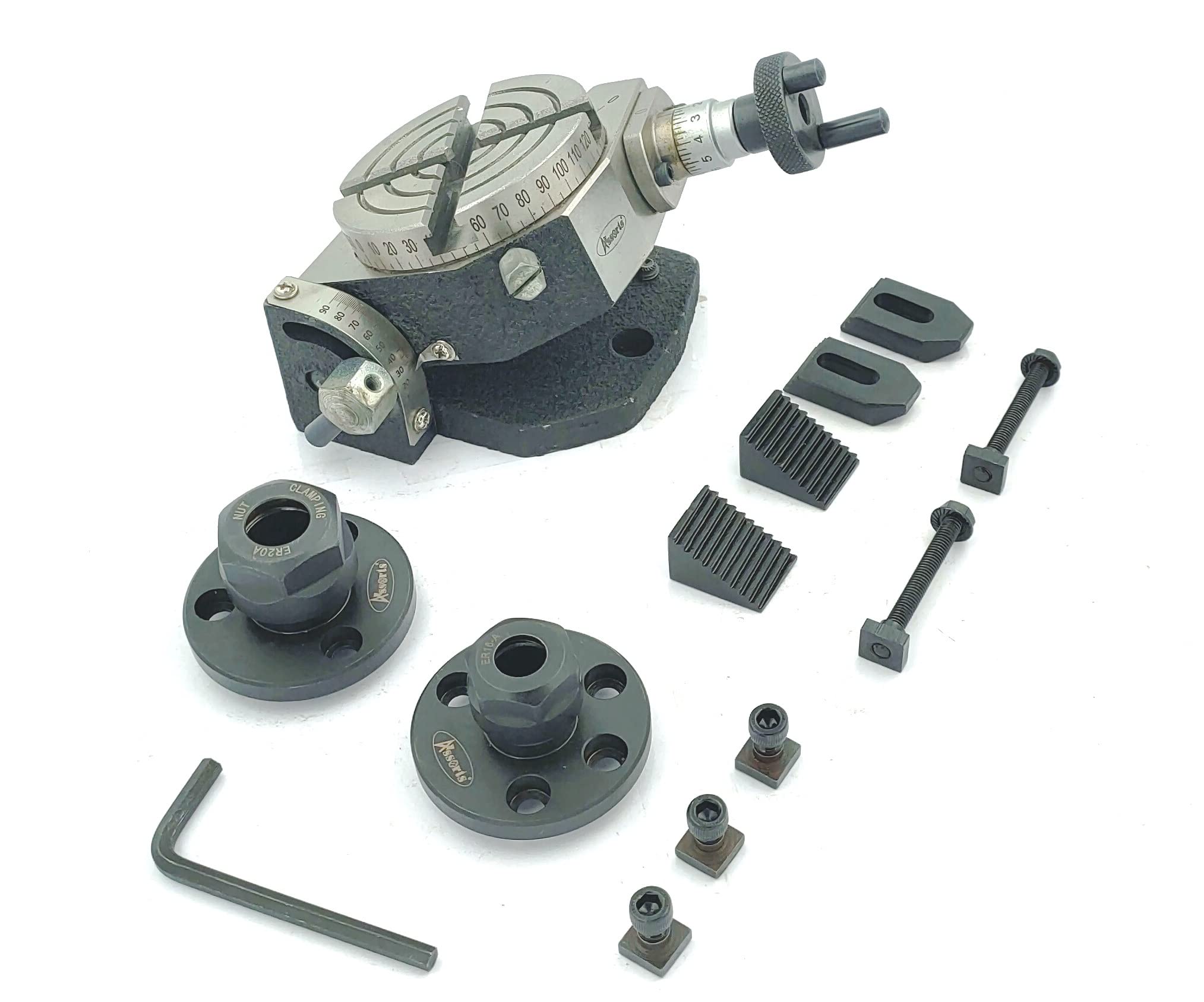 Tavola rotante (3"/80 mm inclinabile, ER16 e 20 adattatore pinza con kit morsetto M6)