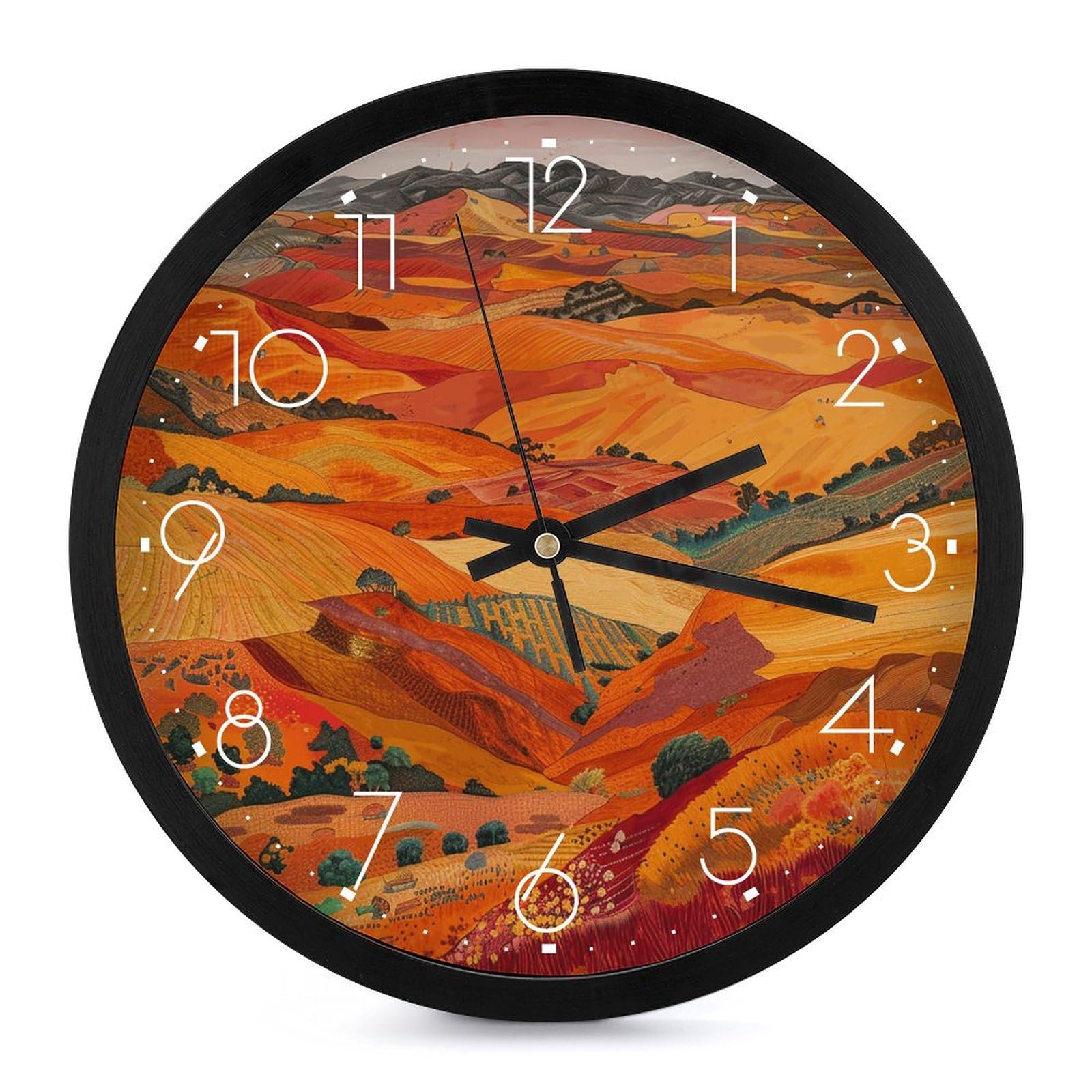 Horloge murale silencieuse 25 cm à motif de collines pour cuisine et salon