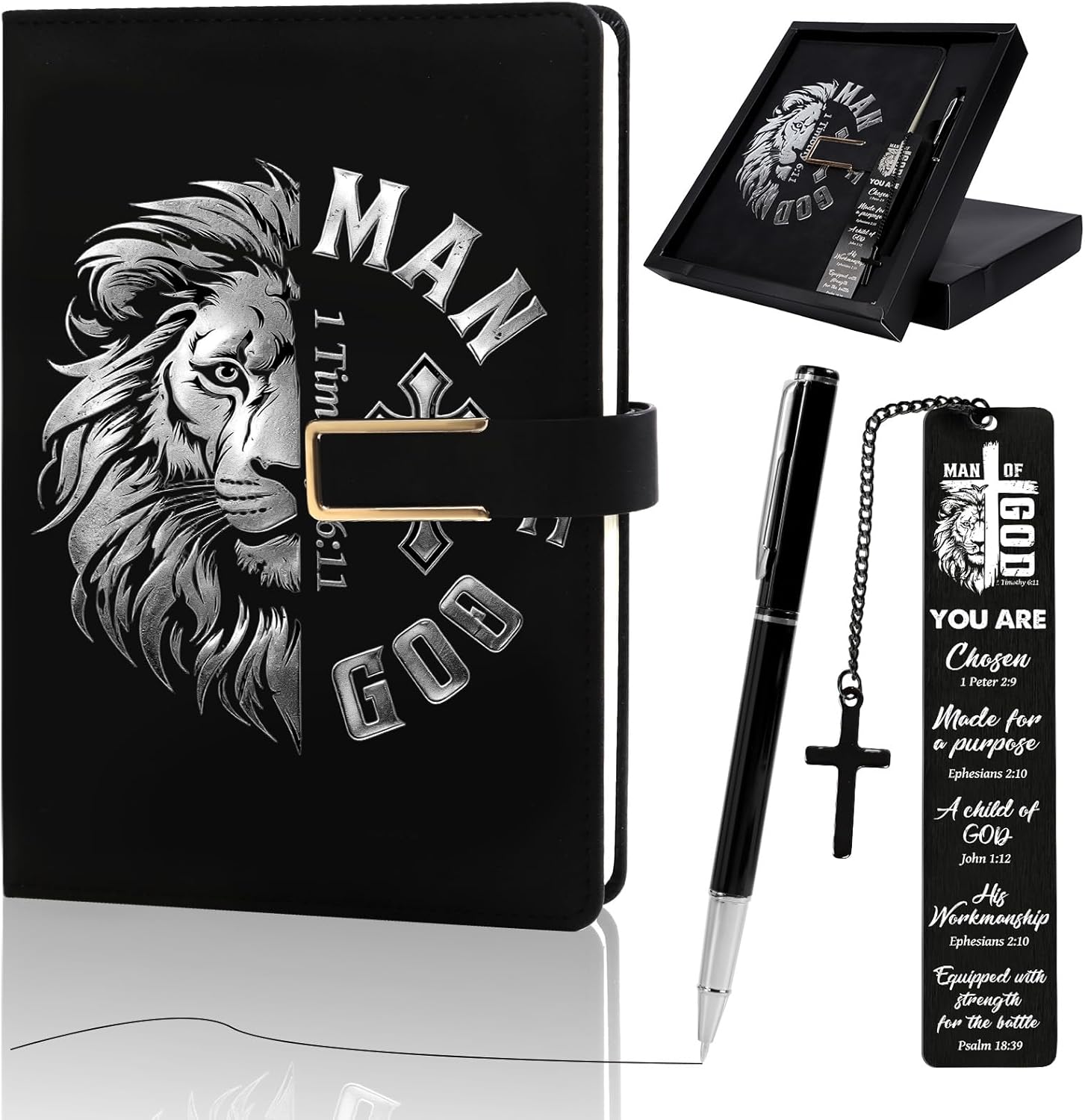 Keluna Christian Gifts for Men - 3Pcs Man of God Pastor Appreciation Gifts, Bible Journal Notebook Pen Bookmark, Religious Catholic Faith Church Present for Dad Husband Grandpa Father's Day Chritsmas