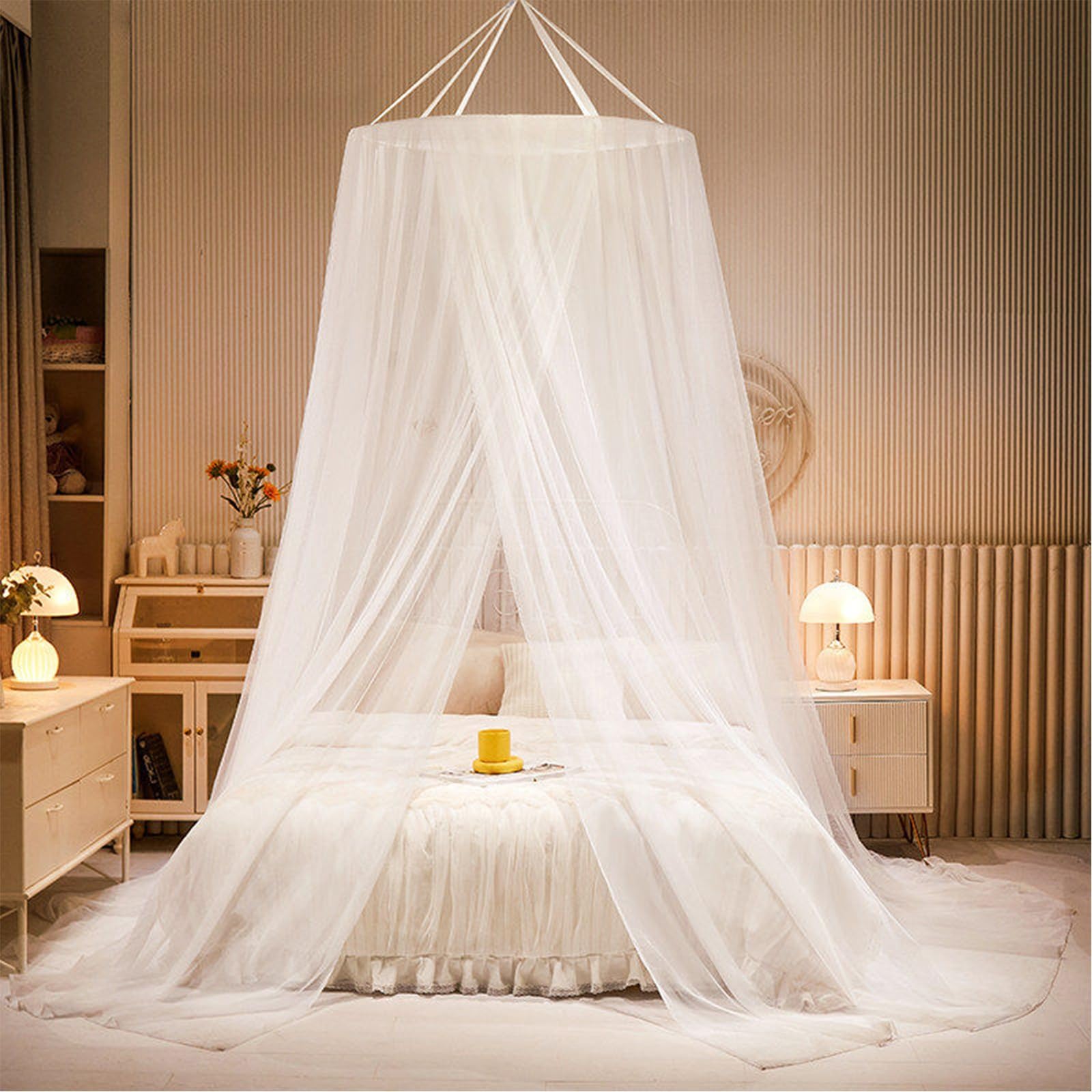 SARKEY Prinzessinnen Betthimmel,Bettvorhang,Feines Durchsichtiges Netz,Kuppelbetthimmel,romantisch Für Erwachsene,Hochzeit,Schlafzimmer,Dekoration(White,King (Wide Fit)/Super King)
