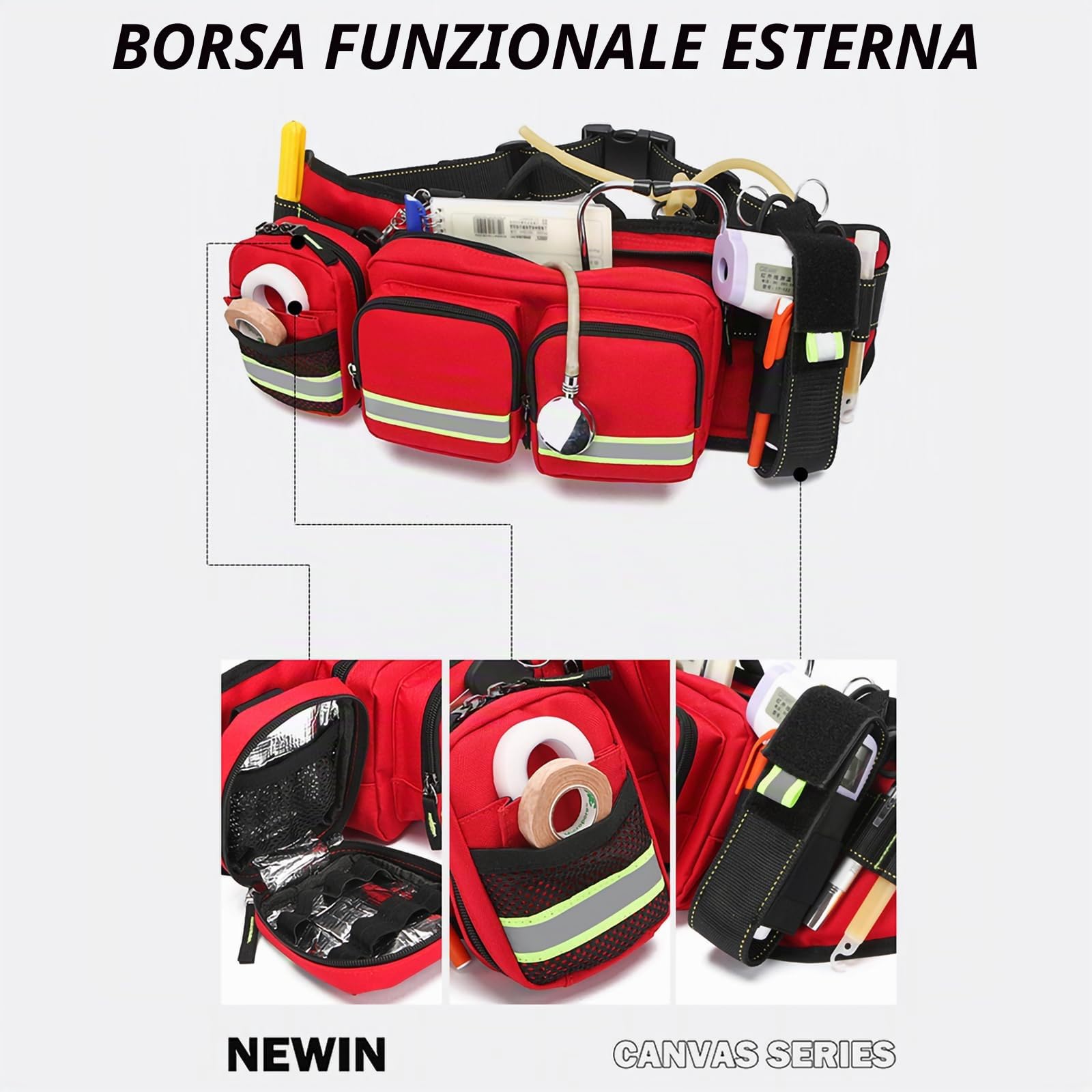 Marsupio di pronto soccorso, grande, borsa medica di emergenza, con tasche multiple e cinghia regolabile per bagnino, primo soccorritore, escursionismo, viaggi