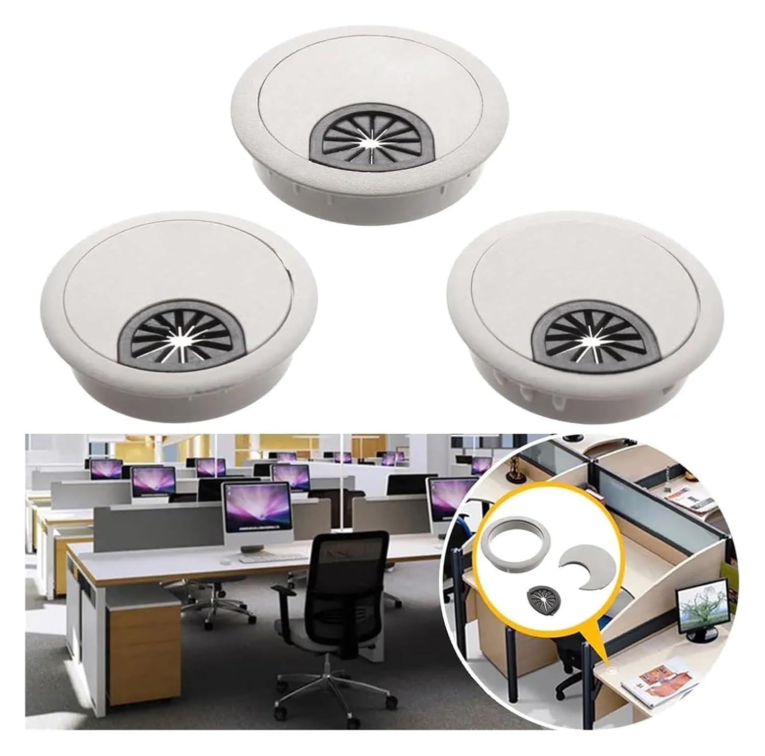 Desk Grommet,Desk Table Grommet Round Computer Desk Plastic Grommet Cable Hole Covers Outlet Port Wire Rack Organizer Furniture Hardware(53mm)