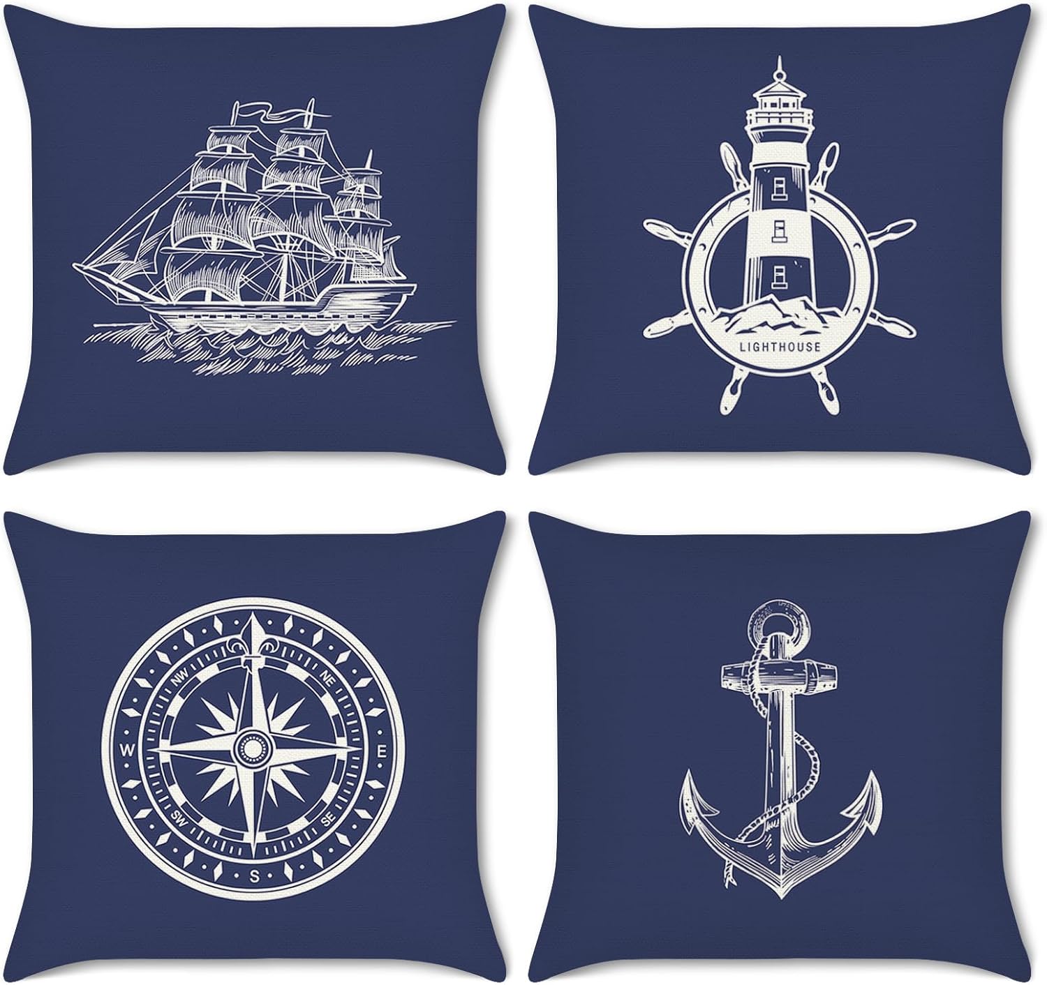 Bonhause Nautical Maritime Cushion Covers 45 x 45 cm Both Sides Anchor