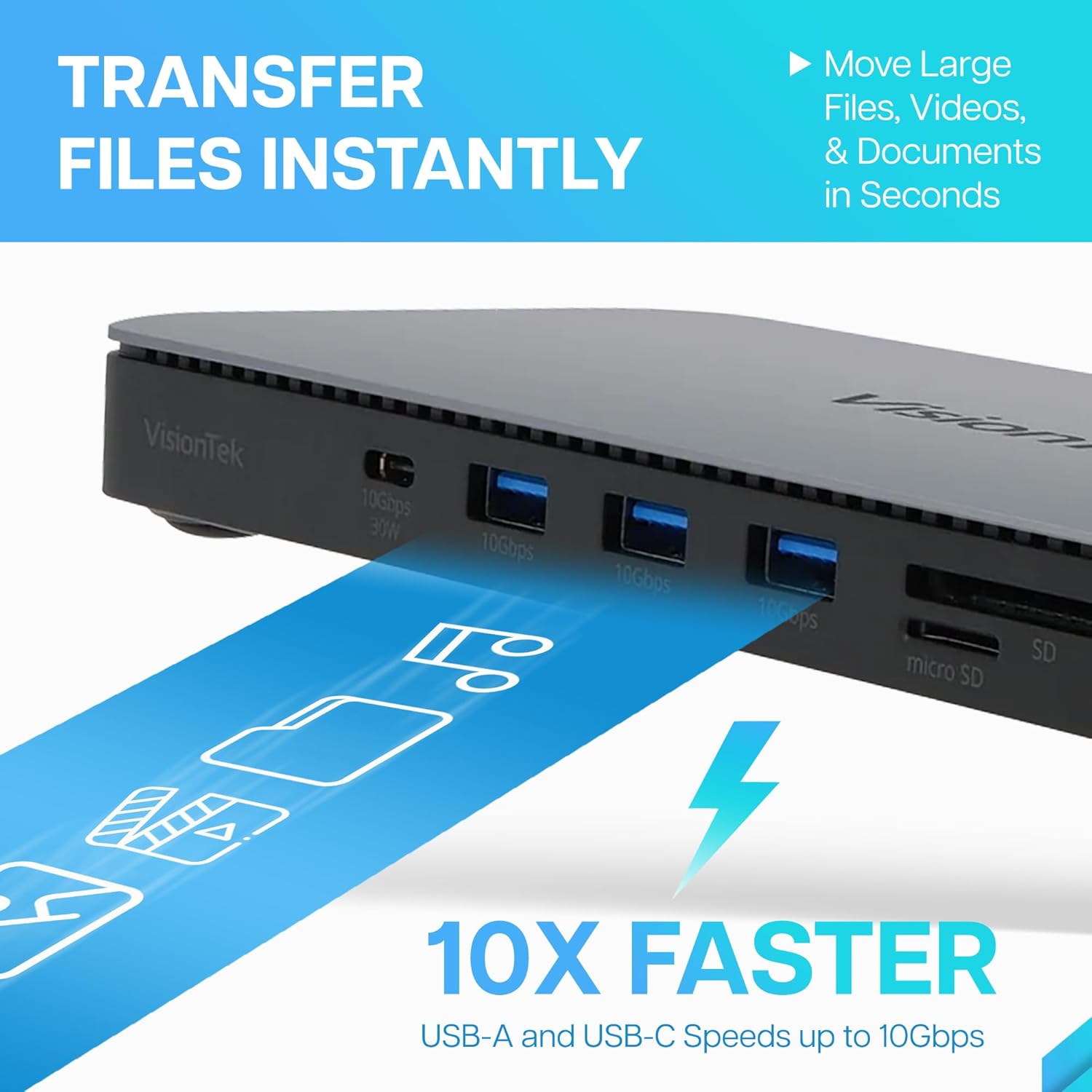 VisionTek VT2600 USB-C MST 3X Monitor Docking Station - 100W Power, 2X DisplayPort, 2X HDMI, 3X USB-A, 3X USB-C, Audio, Ethernet, SD Reader for Windows