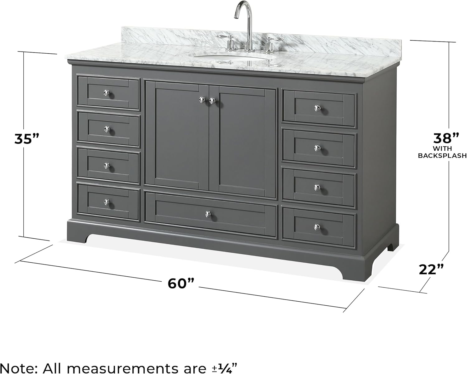 Wyndham Collection Deborah 60 Inch Single Bathroom Vanity in Dark Gray, White Carrara Marble Countertop, Undermount Oval Sink, and No Mirror
