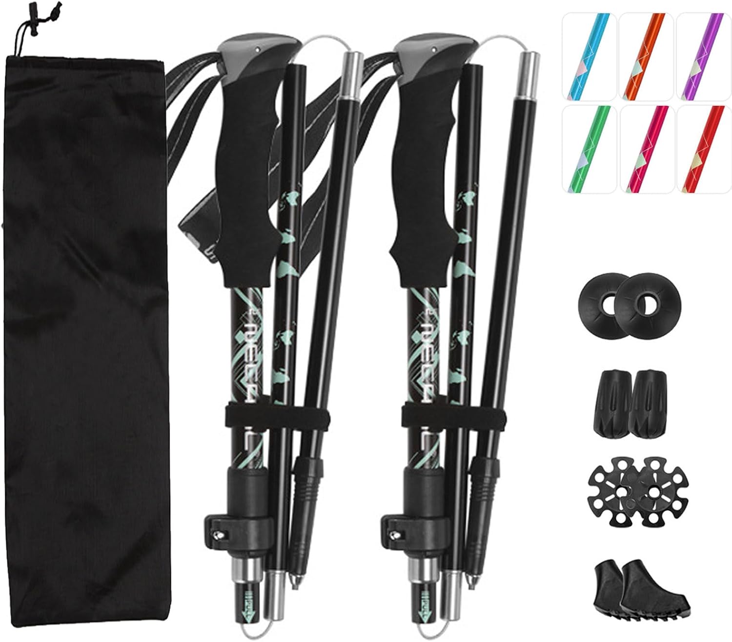 Walking Trekking Poles Five-fold Walking Stick Hiking Poles Folding Lightweight Trekking Stick 2 Sticks for Hiking, Camping, Mountaining, Backpacking, Walking