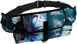 Beautiful Butterfly Dog Treat Pouch,Easy One-hand Access | Dog Fanny Pack,Built in Poop Bag Dispenser, Water Bottle Holder,Pet Treat Waist Belt for Hiking Running Kibbles