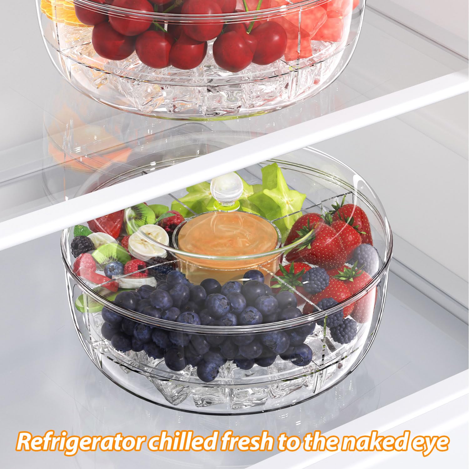 Scatola di Conservazione del Frigorifero, Rotazione a 360 Gradi, Grande Capacità, Ghiacciato Contenitori Frigo, con Coperchio Mantieniti Fresco Snack Box, per Contenere Frutta, Snack e Verdura (1)