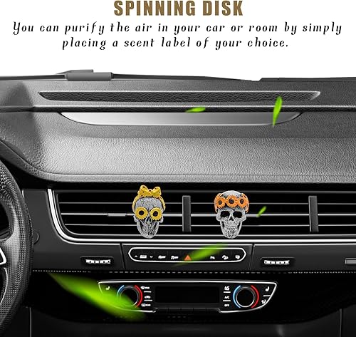 Miniatura 5 de Sylvil 2 PCS Sunflower Skull Car Air Vent Clip, Cute Skeleton Auto Air Freshener Outlet Clip Decoration, Air Conditioning Clip Gifts Charm for Men
