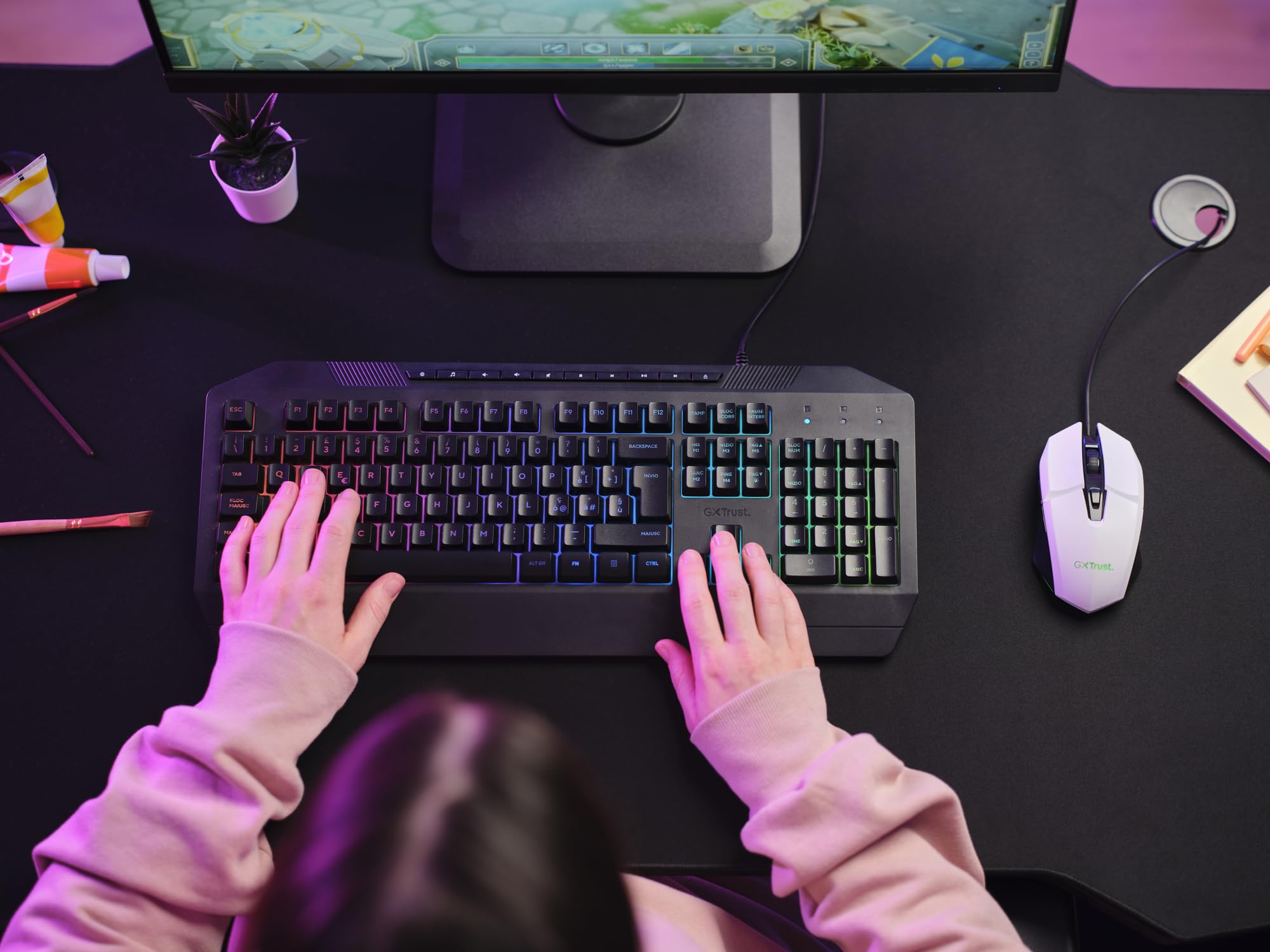 GXTrust Vylax mysz gamingowa z 6 programowalnymi przyciskami, biała | 200-6400 DPI, wielokolorowe podświetlenie LED, kabel USB 150 cm, przewodowa mysz do gier PC komputer laptop
