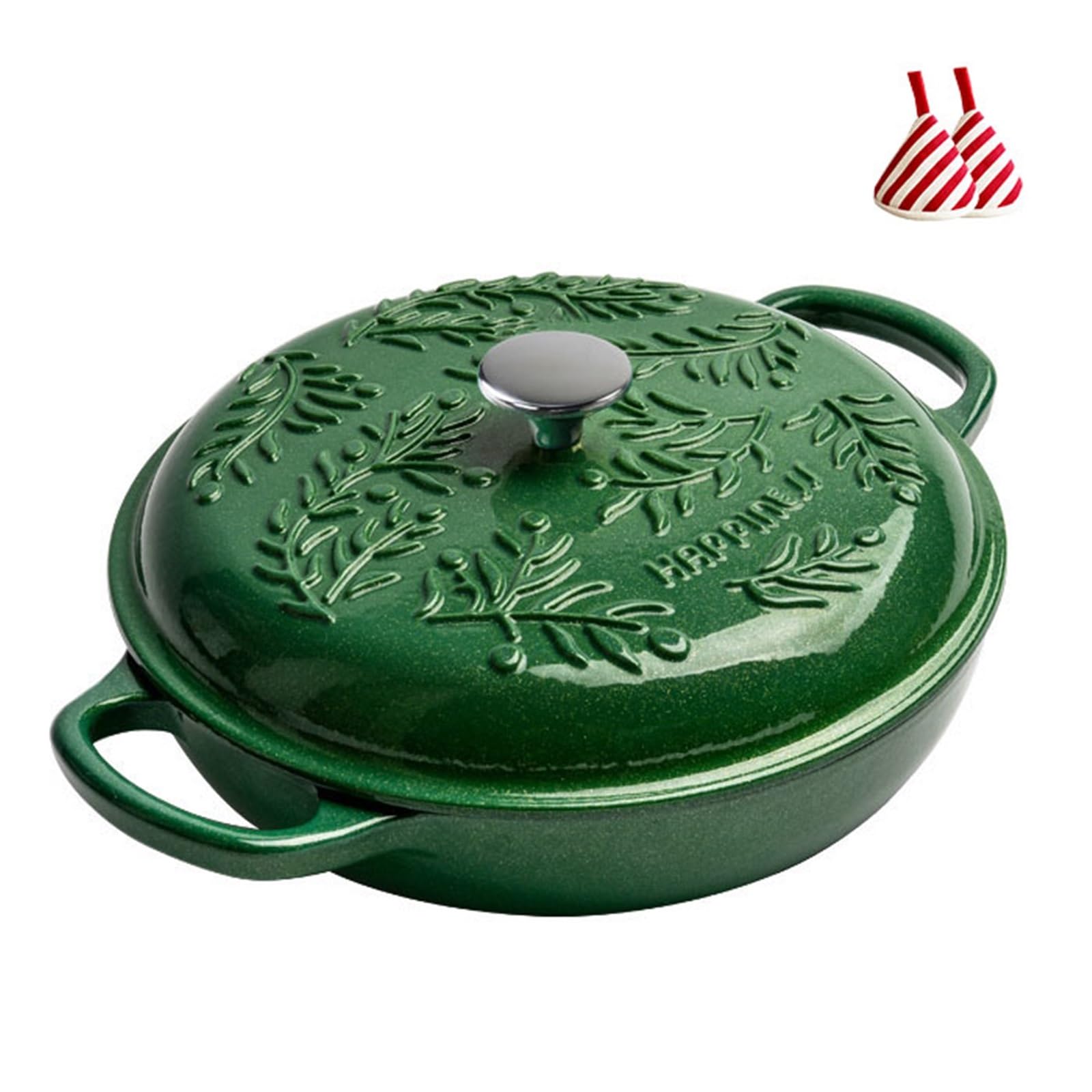 Horno Holandés Esmaltado, Olla Redonda Multifuncional De Hierro Fundido Esmaltado Con Tapa Y Asas Dobles, Ollas Para Estofado Antiadherentes Resistentes Color Verde Retro, Para Estofar