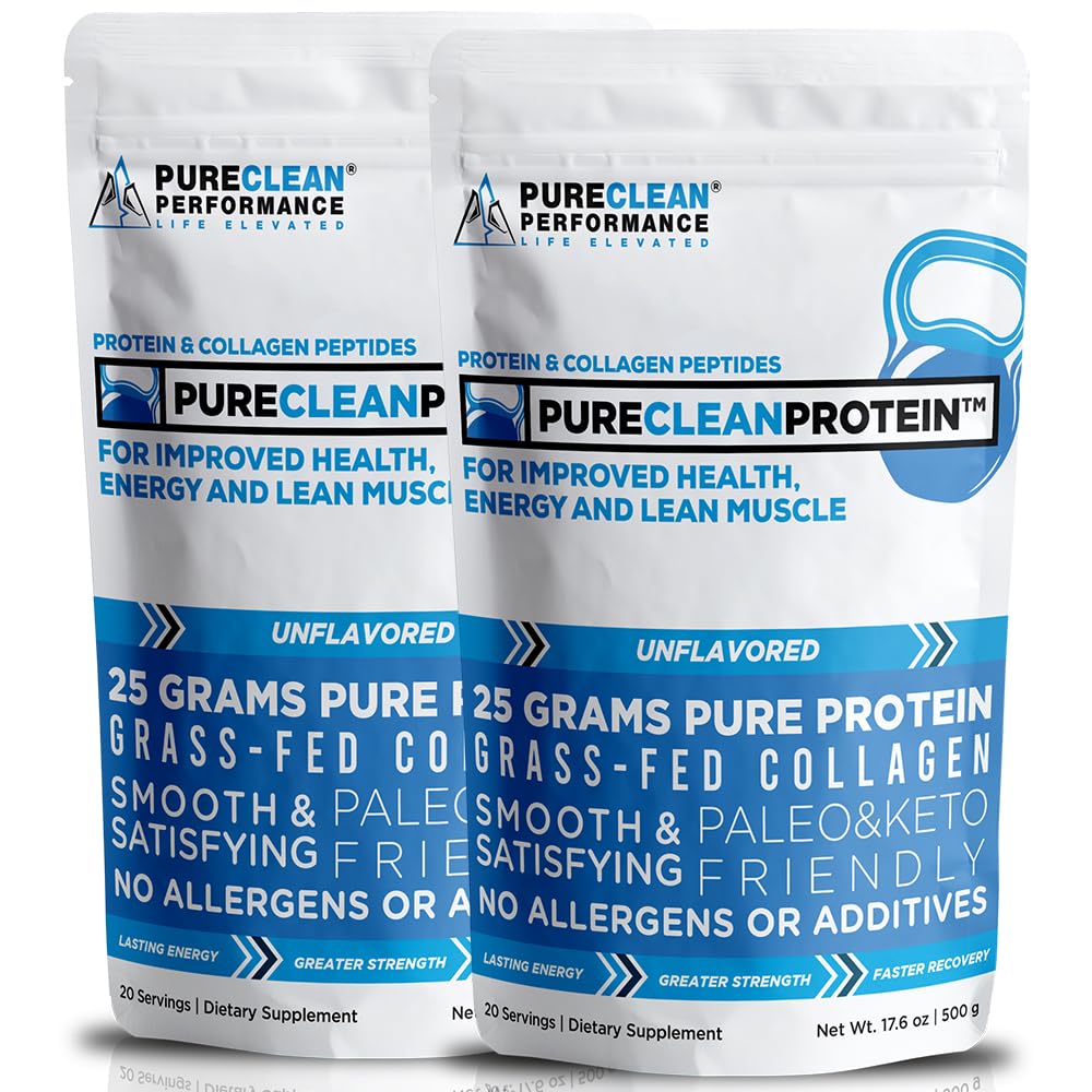 PureClean Protein 25G Organic Grass Fed Beef Bone Broth Protein from Swedish Cattle - Paleo, Keto-Friendly, Gluten-Free, Sugar-Free, Dairy-Free - Enhanced with Collagen Peptides - (40 Servings)