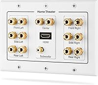 Vista 1 de Fosmon HD8006 placa de pared de 3 grupos para sonido envolvente 7.1 de Home Theater con uniones de cobre chapadas en oro. Blanco
