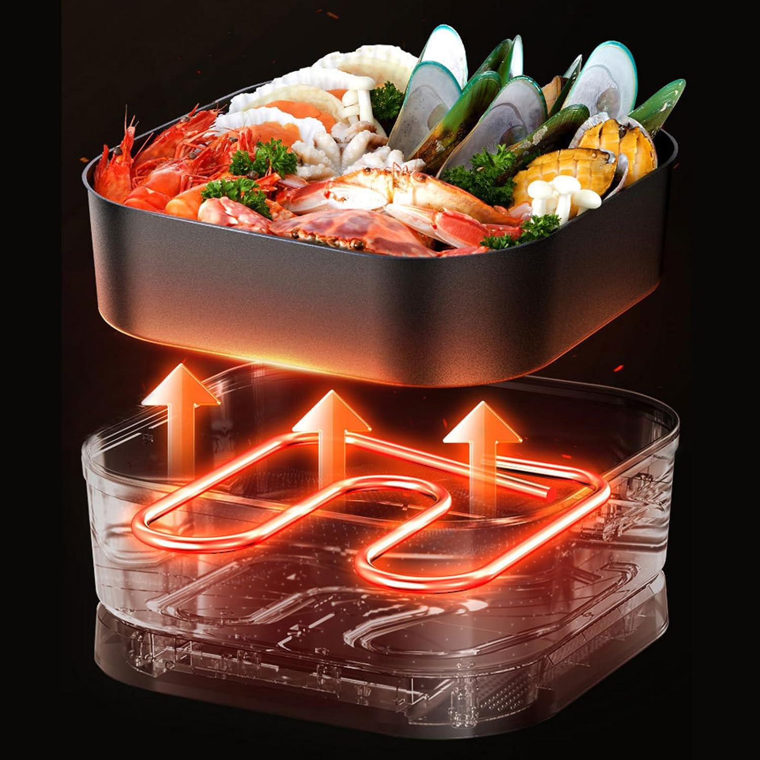 Electric Frying Pan with Transparent Lid, Stainless Steel, Large Capacity, Non-Stick, Multifunctional, 110V US Plug