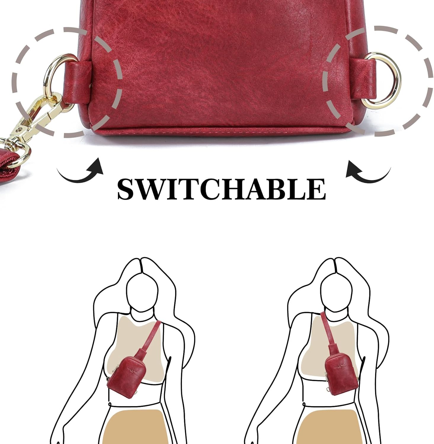 Small Anti Theft Crossbody Bag for Women Faux Leather Lightweight Sling Bags RFID Blocking Fanny Pack for Travel(Red)