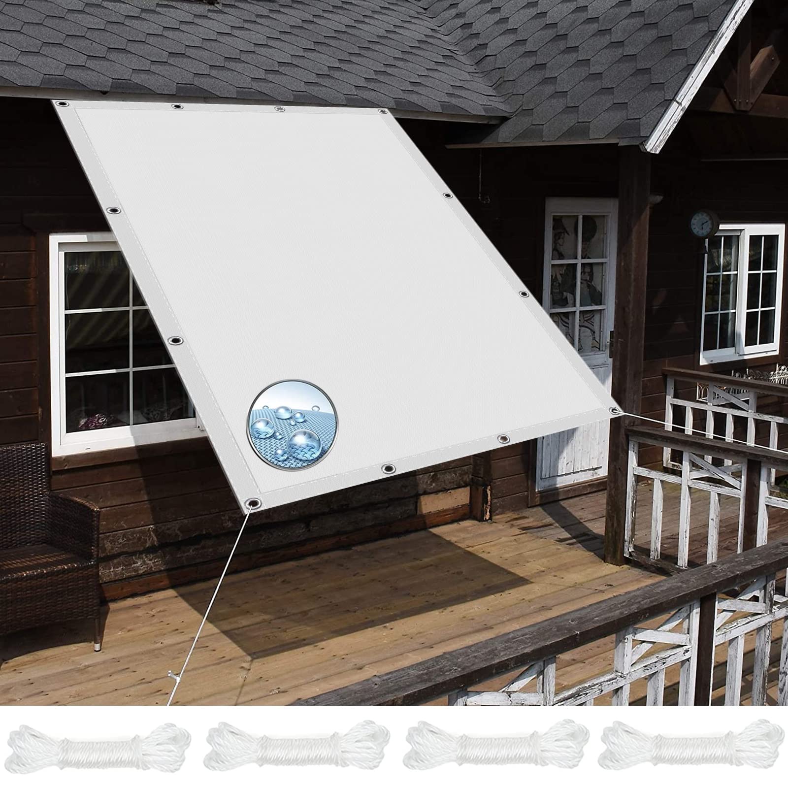 Auvent imperméable contre la chaleur et la pluie, grand voile d'ombrage de jardin blanc