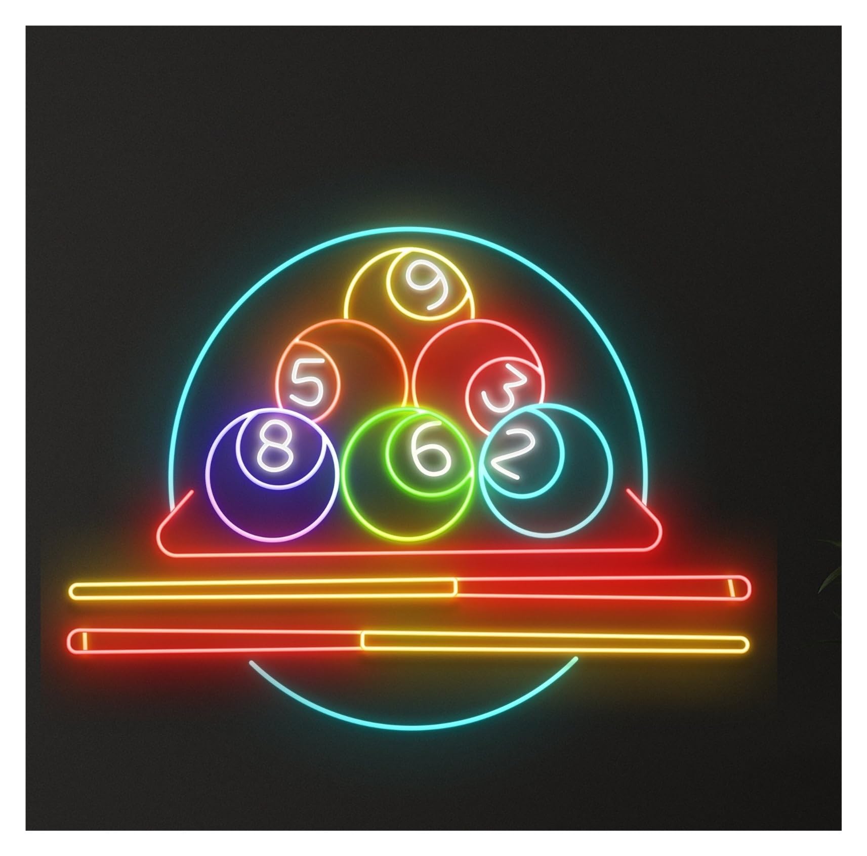 Hanging Art Neon Signs Billiard Neon Sign Ball Cue Led Light Sport Player Gamer Room Wall Art Decor Storefront Window Display Business Entrance 60cm