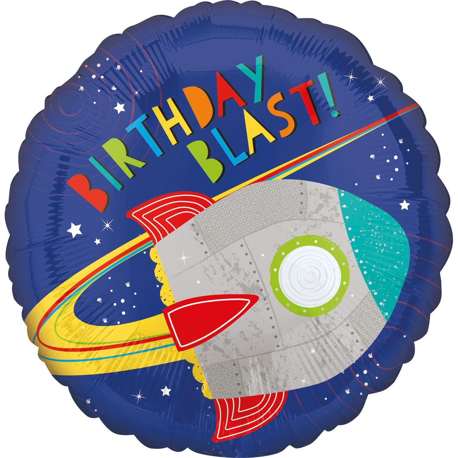 (PKT) Blast Off Birthday Standard HX Foil Balloon S40, Blue/Multicolored