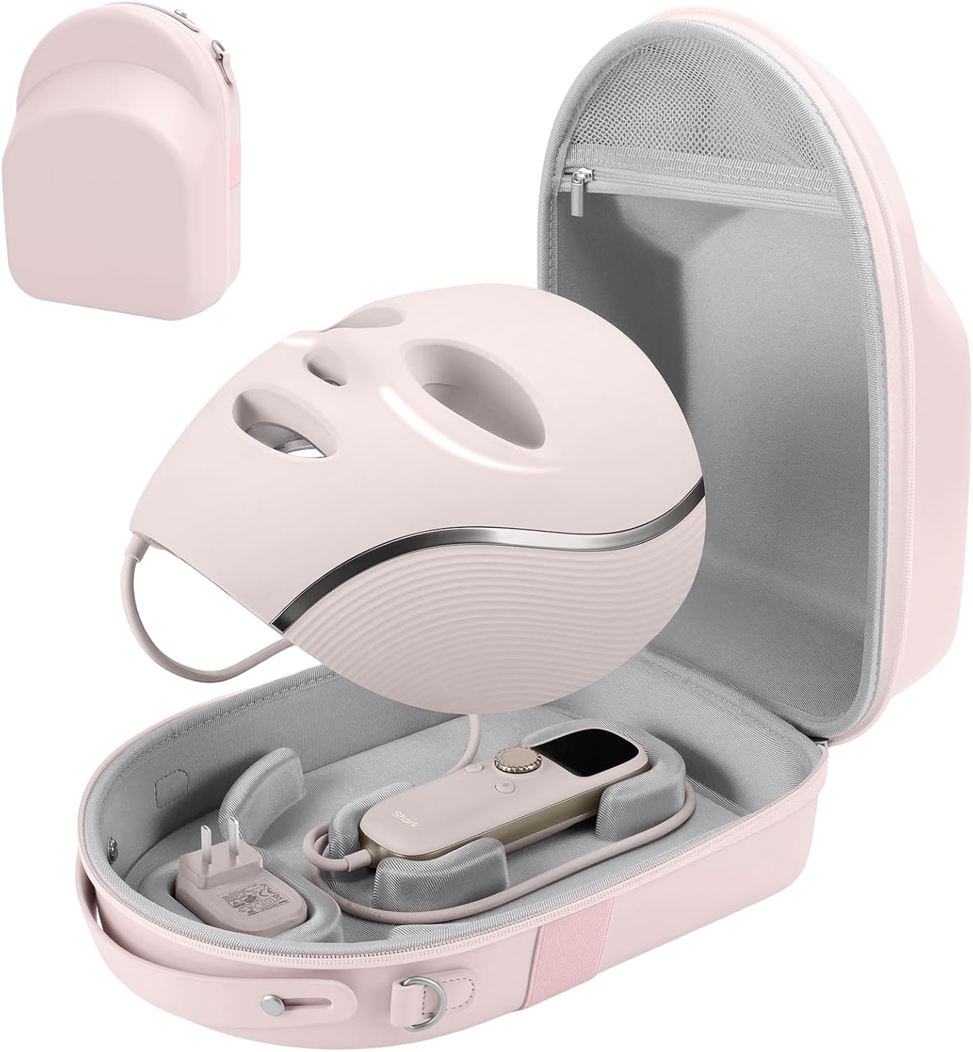 Face Mask Case Compatible with Shark CryoGlow LED Face Mask, Detachable Molded Fixed Grooves & Shock-Absorbing EVA Lining, Hard Shell Protective with Handle & Adjustable Shoulder Strap (Rose Pink)