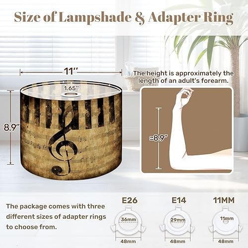 Miniatura 2 de Juego de 2 pantallas de lámpara grunge retro con notas musicales musicales para lámparas de pie, lámparas de mesa, lámparas de mesa, 11 x 11 x 8.9