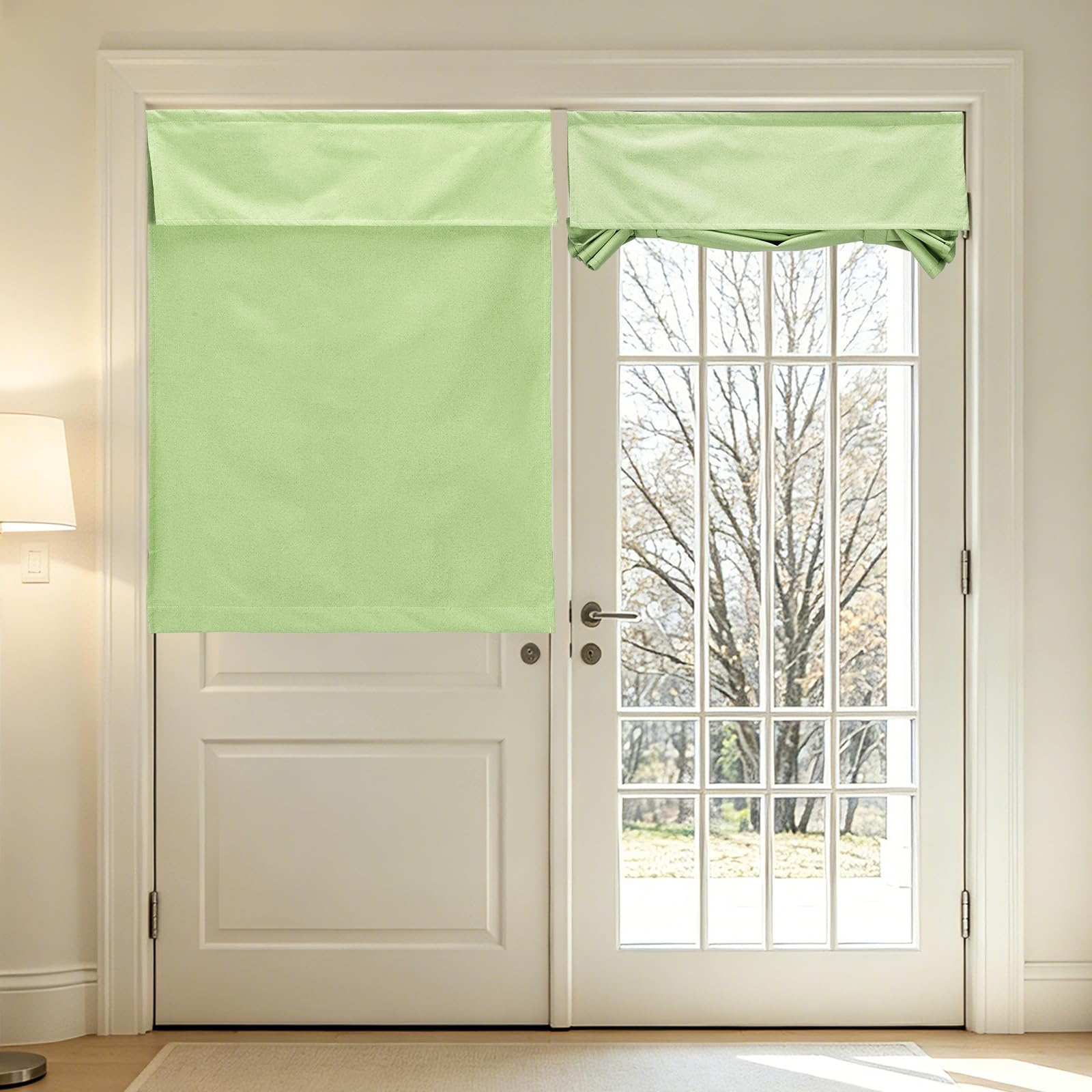 sourcing map 1 PC 100% Blackout Side Door Curtains, 76x102 cm French Door Window Curtain Thermal Insulated Tie Up Door Shade Decoration for Bedroom Kitchen Small Window, Light Green