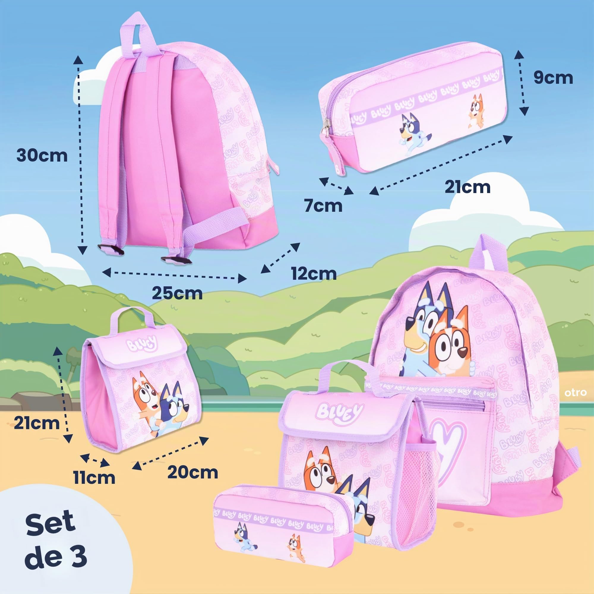 Bluey Juego de mochila para niñas – 3 piezas para niños y niños pequeños, mochila escolar con lonchera y estuche para lápices