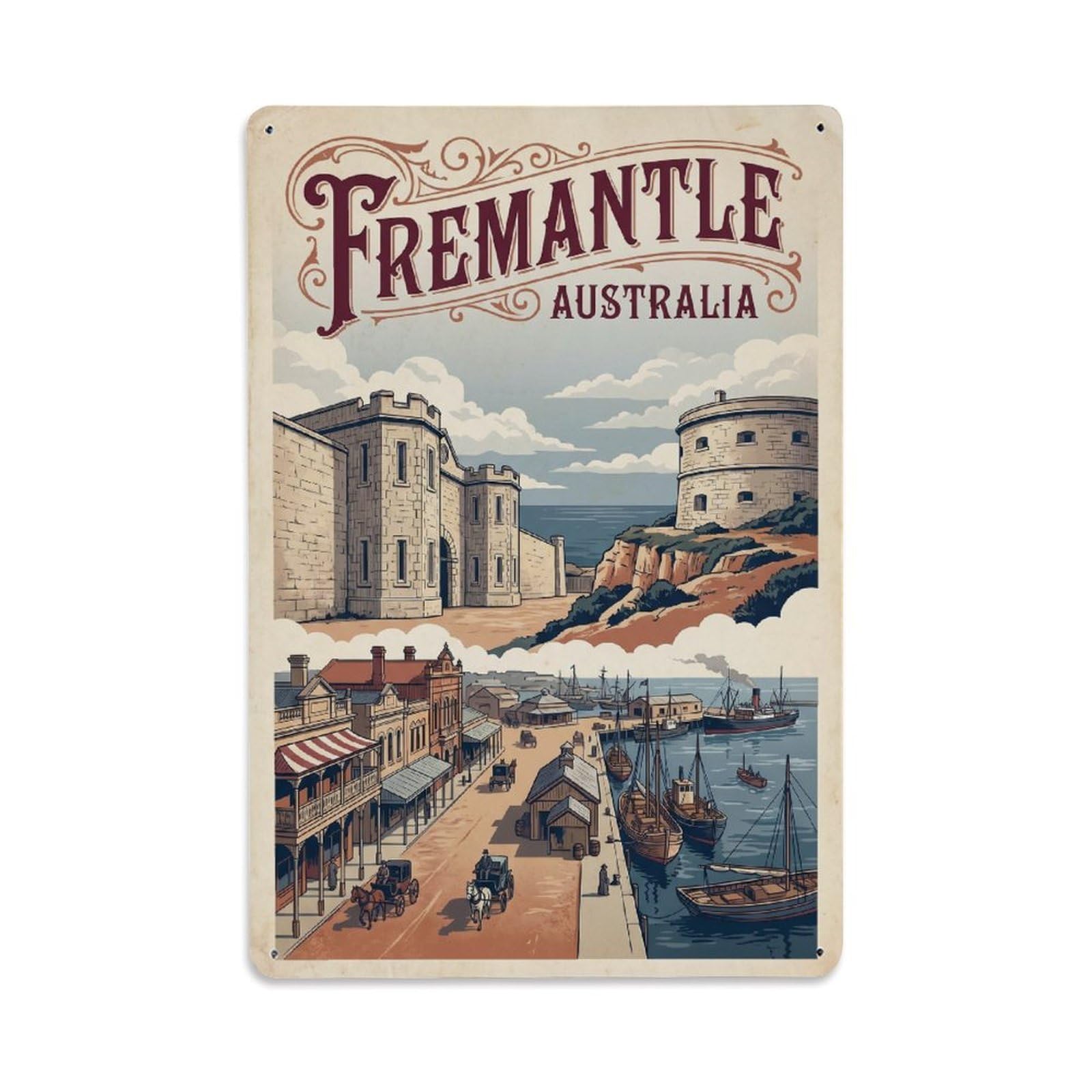 Gead 8X12inch Style Travel Retro Australia Fremantle Metal Tin Sign