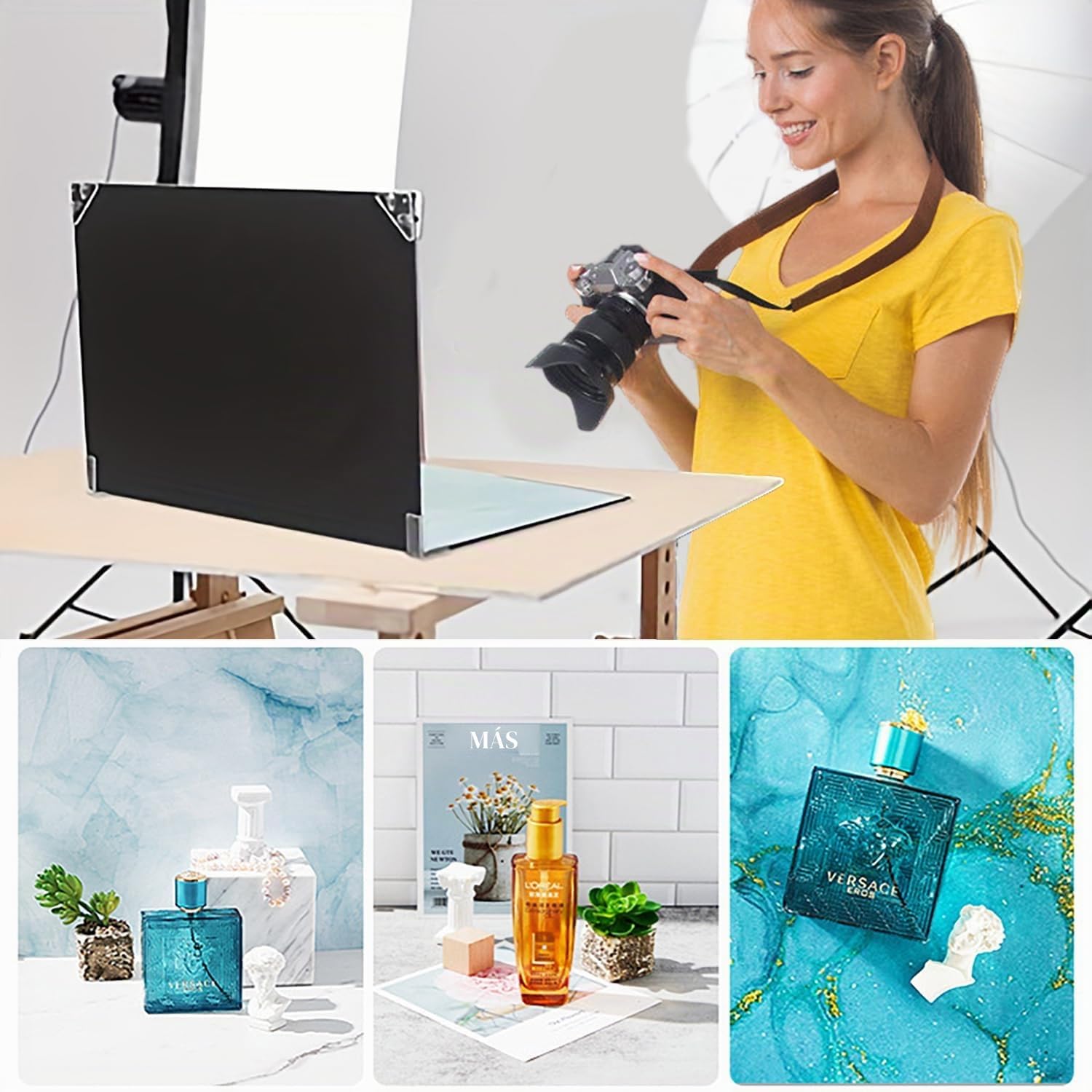 Kit de Tablero de Fondo para fotografía de Alimentos: 11 Piezas de 22 Patrones, Kit de Mesa de Fondo de Producto pequeño, Accesorios Planos para Maquillaje cosmético de joyería, (16 x 11.5 Pulgadas)