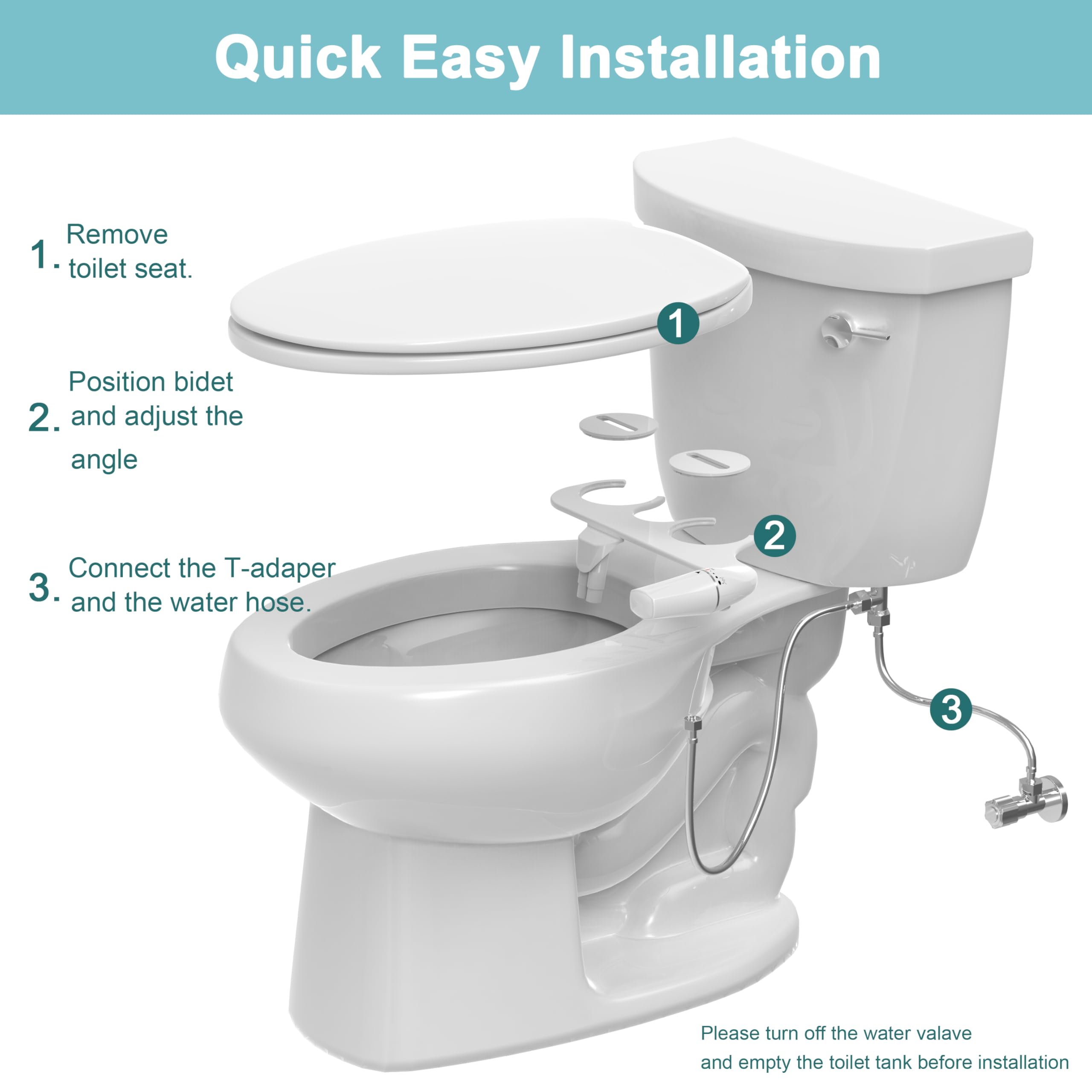 Bidet Insert for Toile lewy – WITHLENT ultracienki bidet ręczny do toalety z podwójną dyszą, nakładka na toaletę, do czyszczenia przodu i z tyłu, do toalety, prysznica, taharet, biały