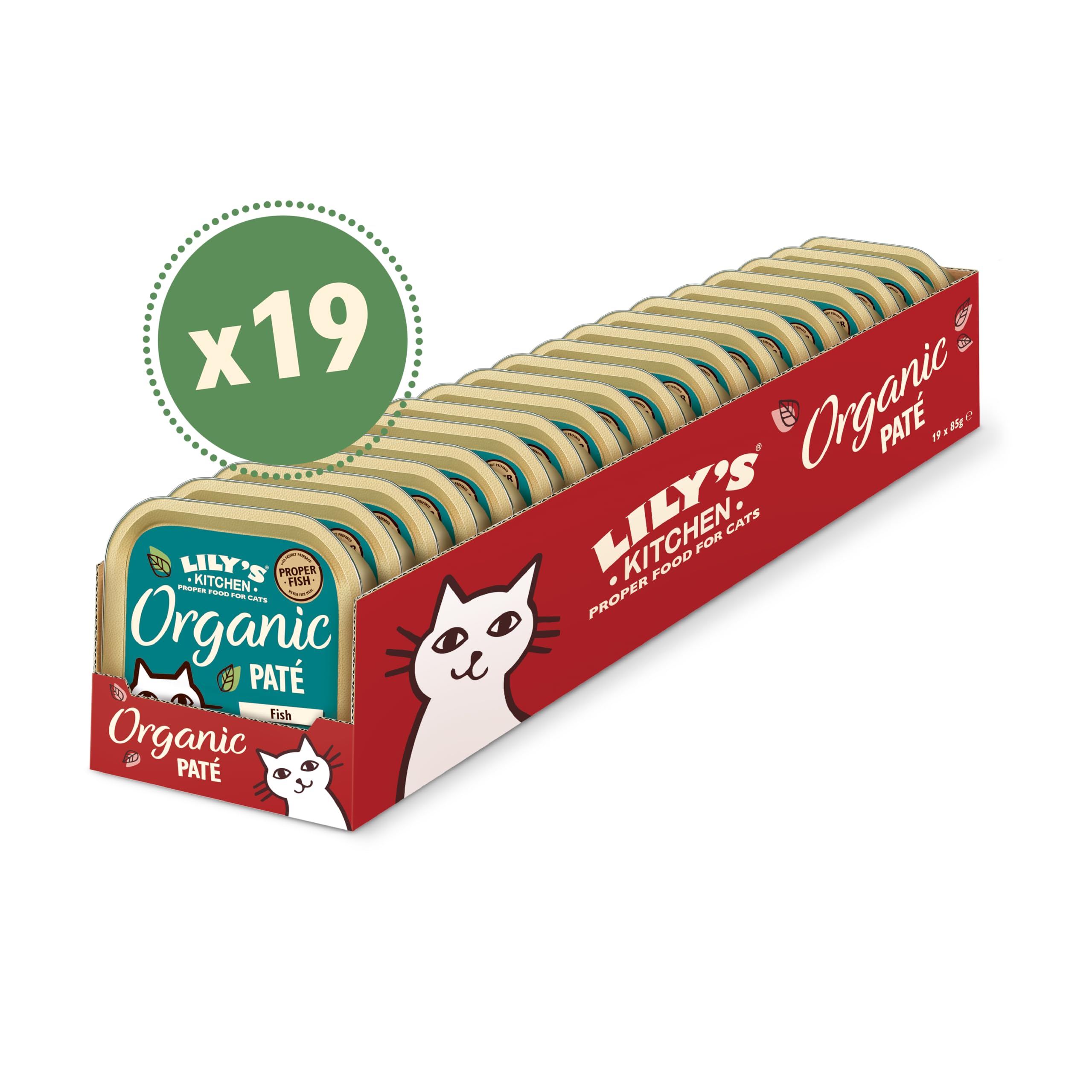 Lily's Kitchen Con ingredienti naturali Vaschetta di paté umido per gatti adulti Pesce biologico Ricetta senza cereali 19 x 85g
