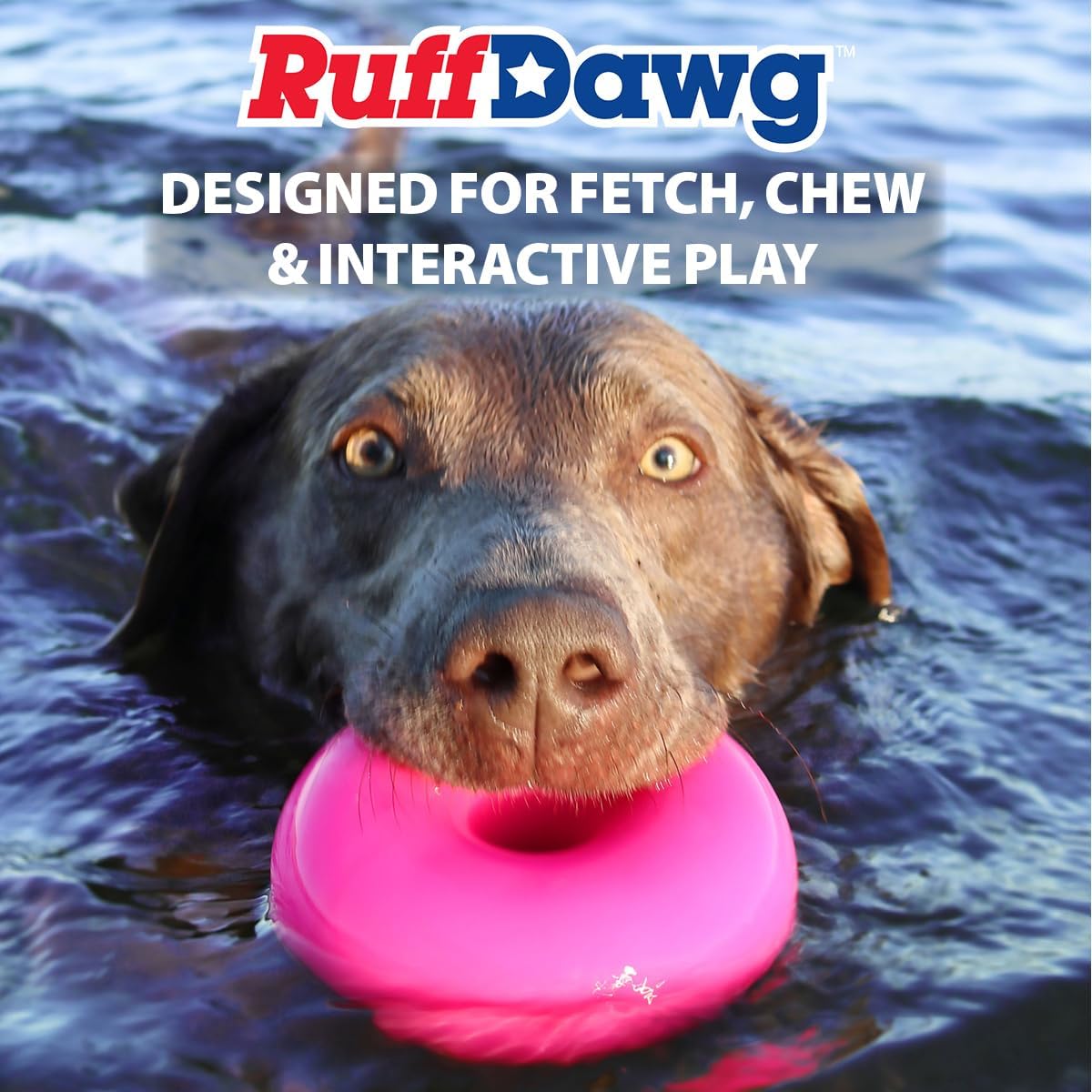 Ruff Dawg Dawg-Nut XL 4.5” – Heavy-Duty Solid Rubber Donut Dog Chew Toy for Dogs 40 lbs & Up – Floats & Bounces – Made in USA – Assorted Neon Colors