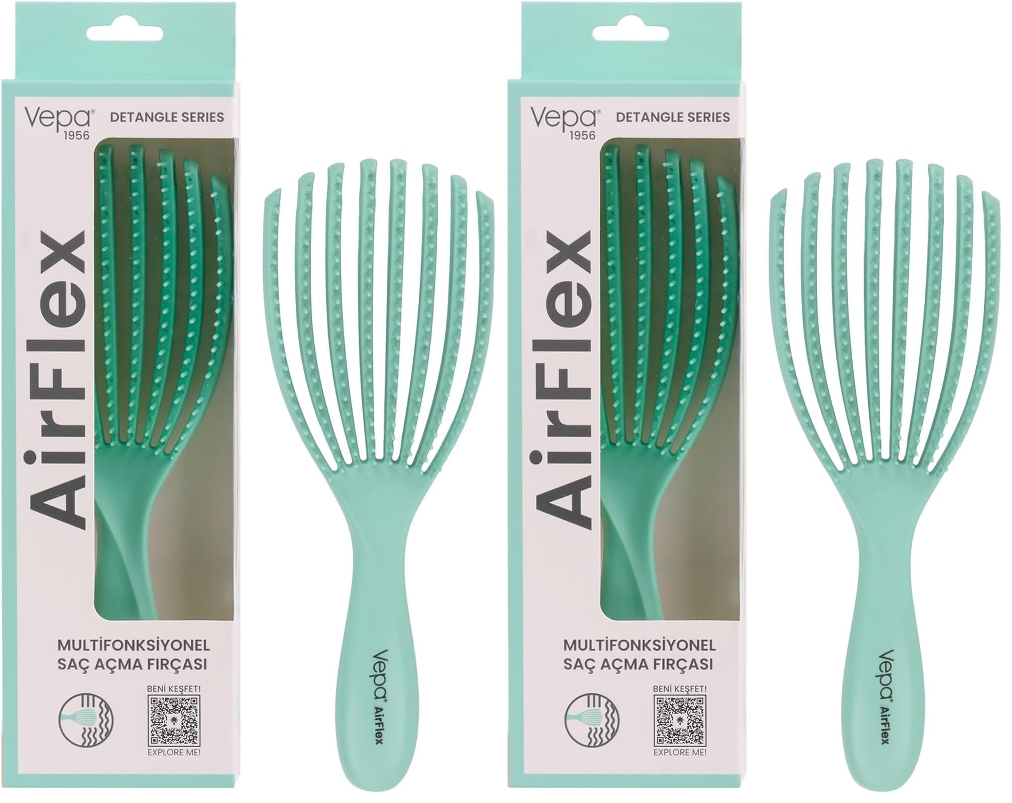 Vepa Airflex Dolaşık Saç Açma Fırçası, Kolay Tarama, Elektriklenme Önleyici Tarak (SU YEŞİLİ) (2 paketi)
