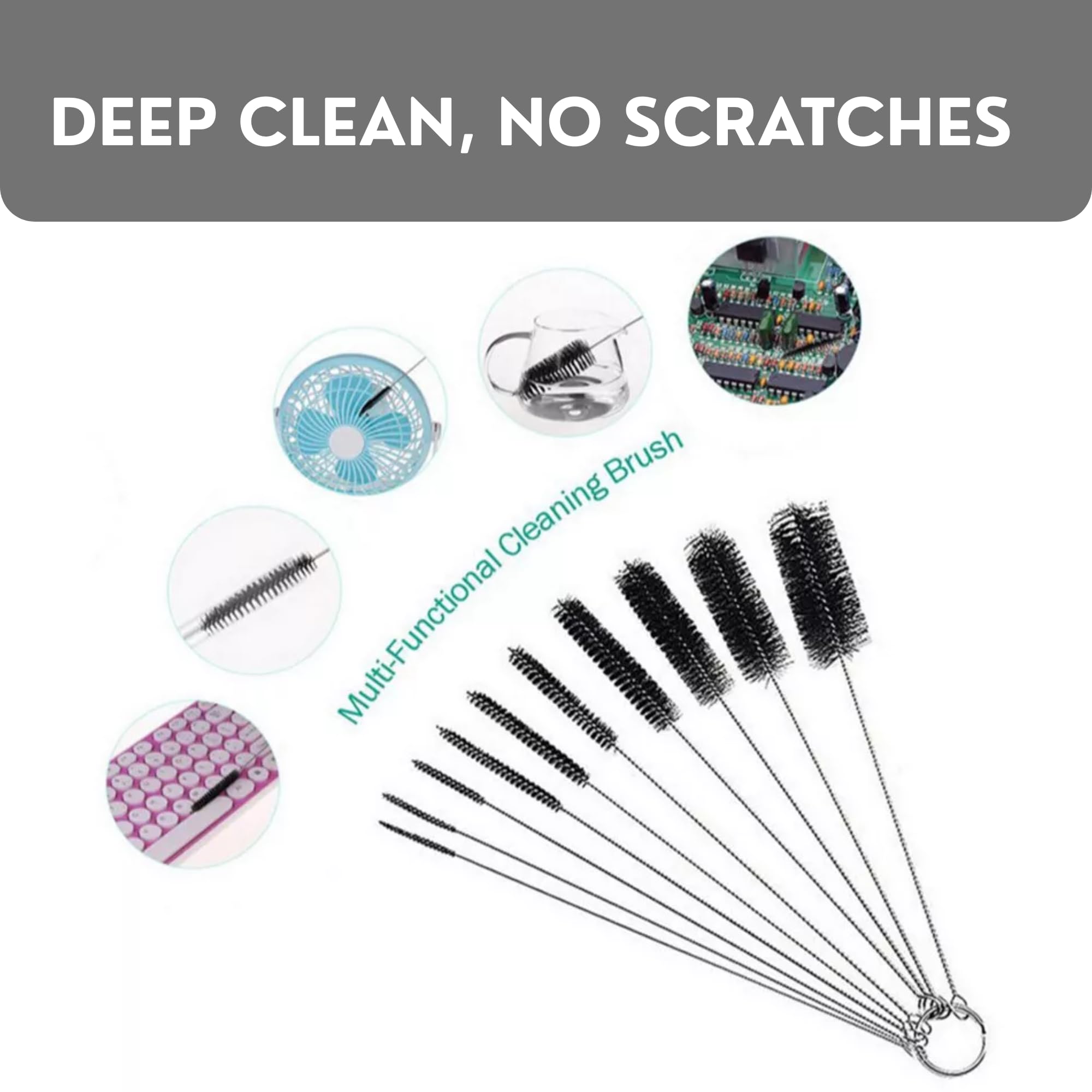 10 Pcs Black Nylon Straw Cleaning Brush Set – Flexible Pipe Cleaner Brushes for Bottles, Kettles, Tubes & Spouts – Durable Stainless Steel Wire with High-Density Bristles