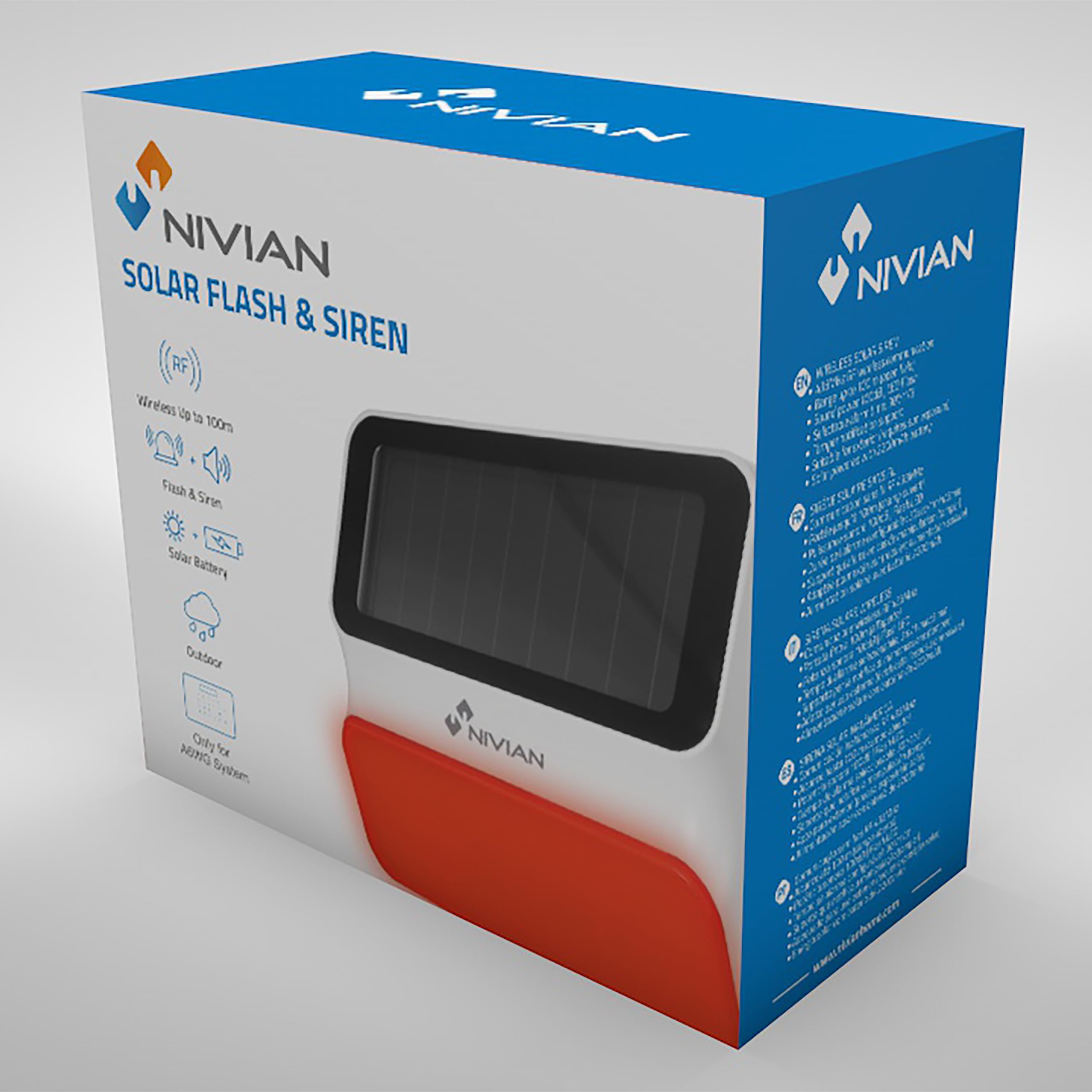 Nivian - Sirena wireless ad alimentazione solare compatibile con allarme Nivian – Adatta per esterni – Avviso luminoso e sonoro da 100 dB – Include batteria – Installazione semplice